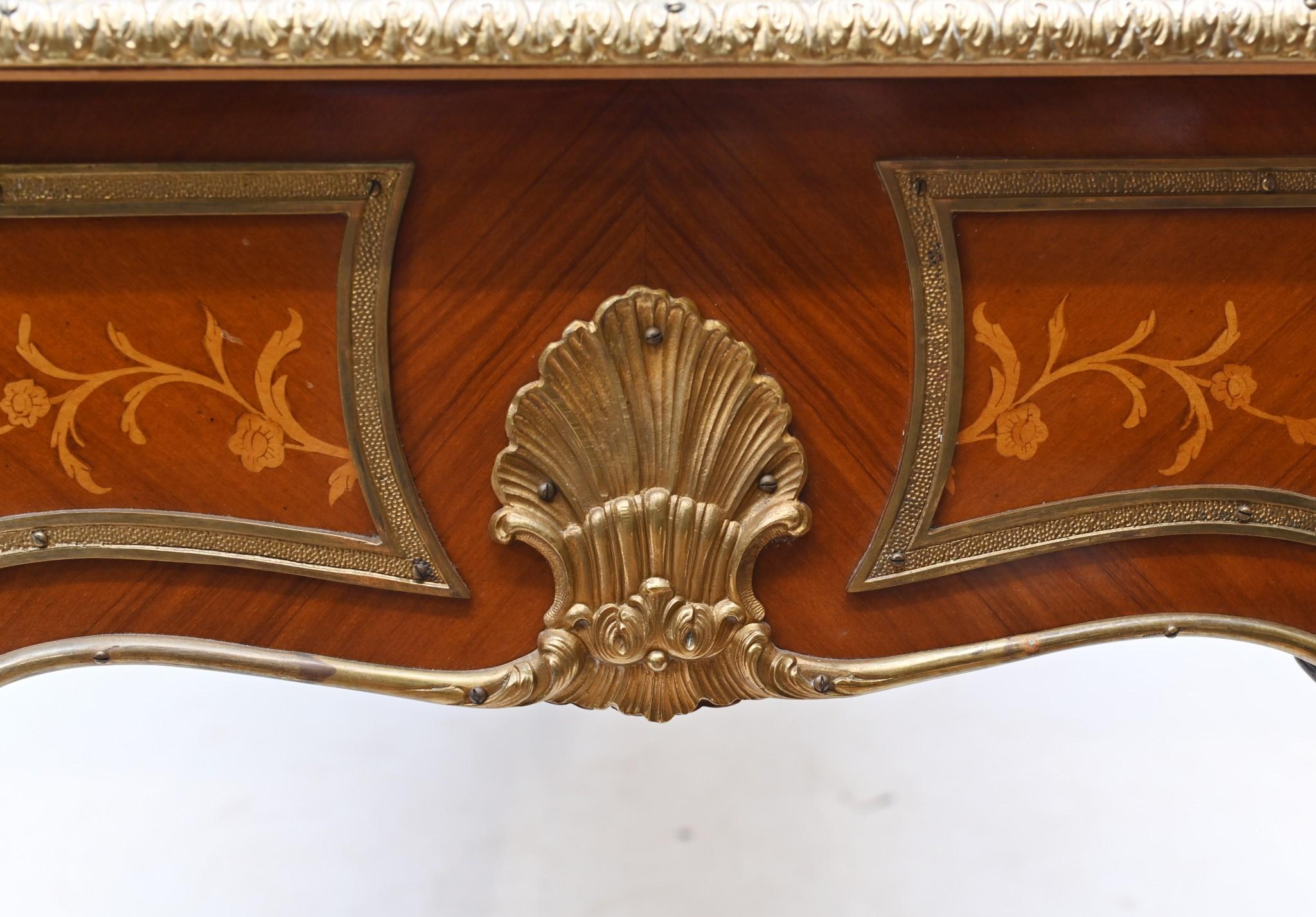 Antique Bureau Plat French Inlay Desk Writing Table In condizioni buone in vendita a Potters Bar, GB