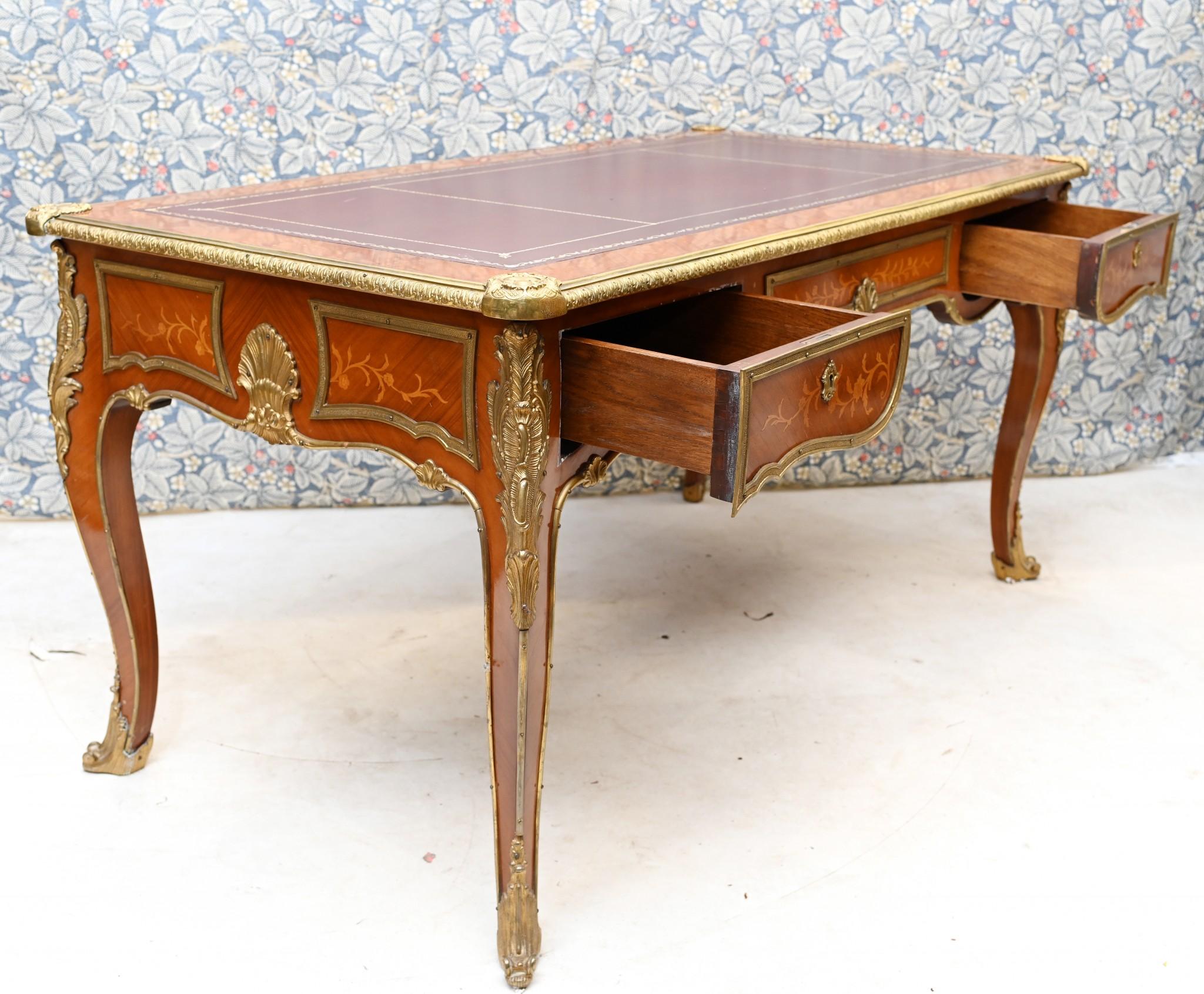 Palissandro Antique Bureau Plat French Inlay Desk Writing Table in vendita