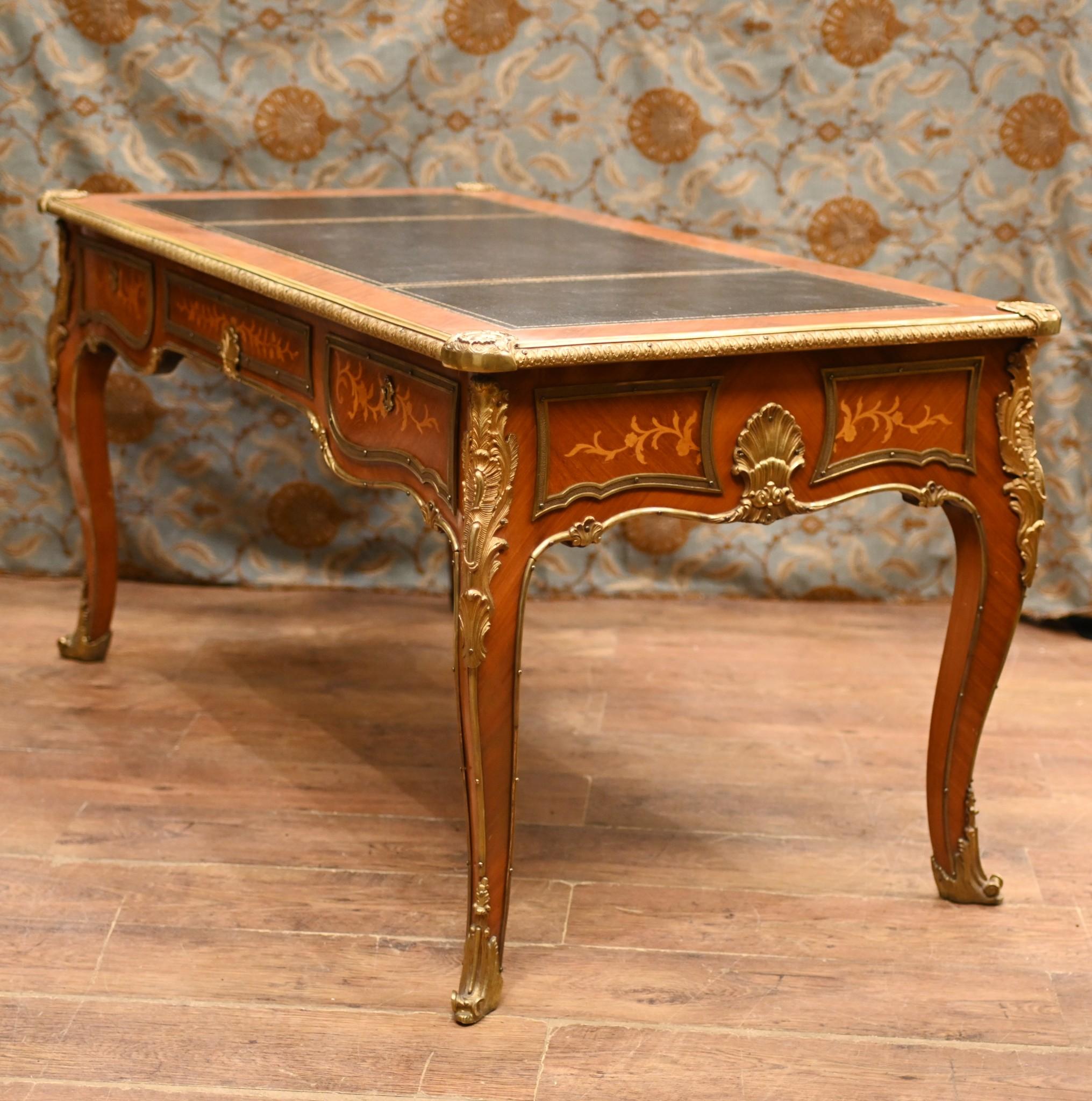Antique Bureau Plat French Inlay Desk Writing Table For Sale 2