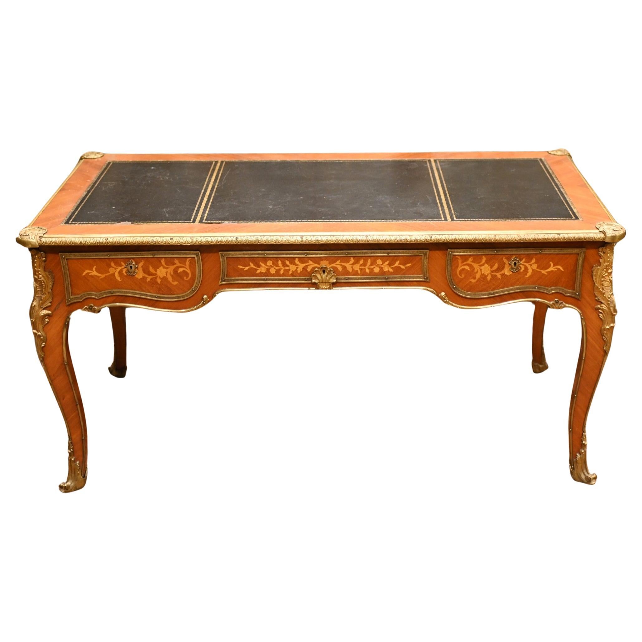 Antique Bureau Plat French Inlay Desk Writing Table