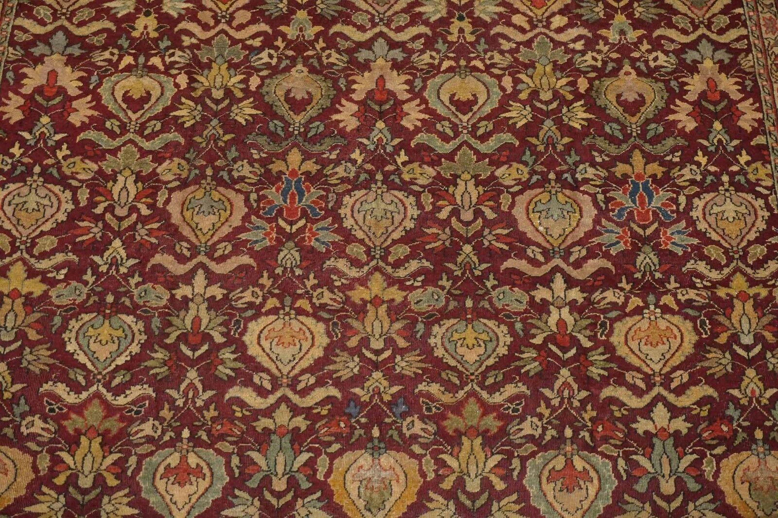 Hand-Knotted Antique Burgundy Agra, circa 1900 For Sale