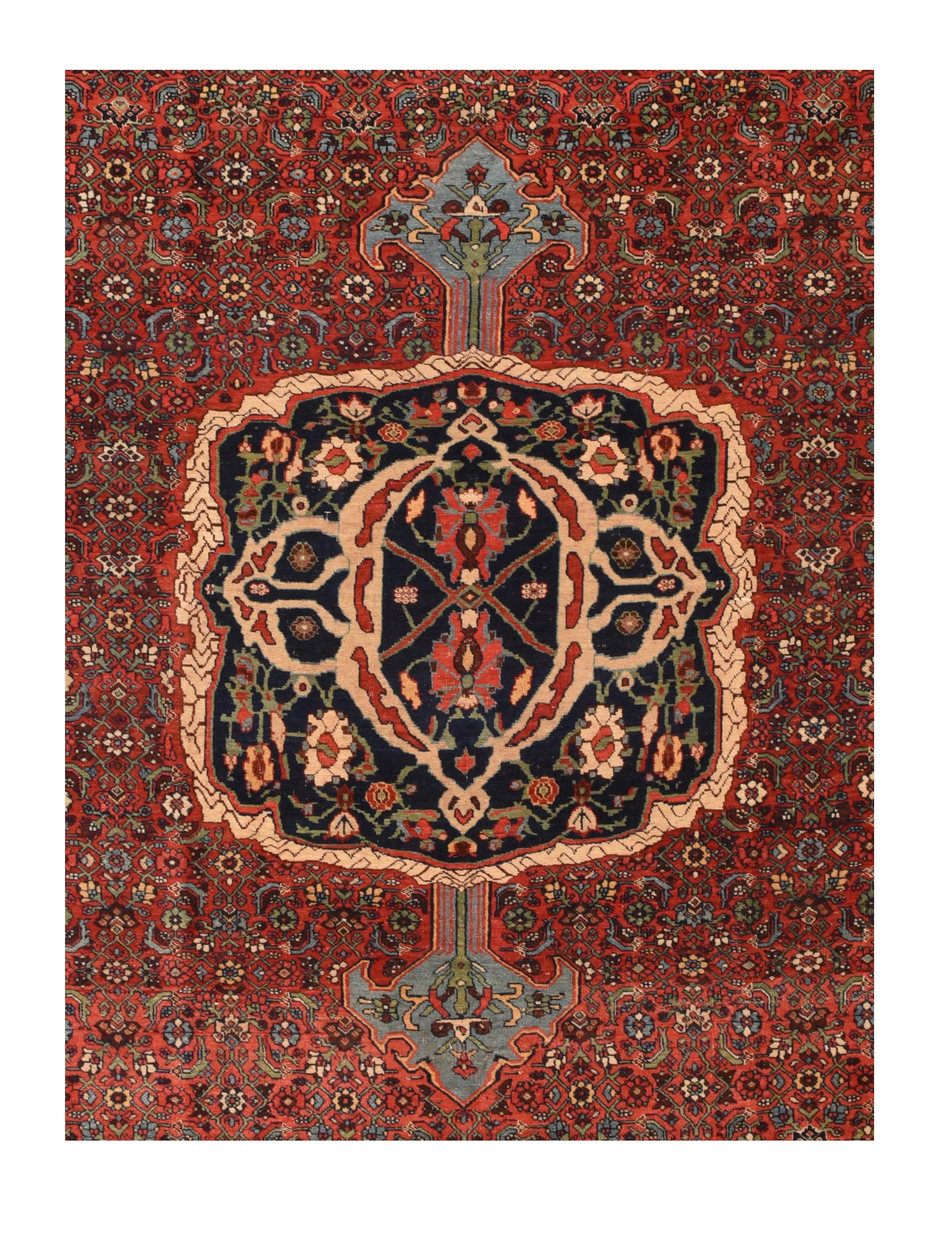 Antique Burgundy Bidjar Rug In Excellent Condition For Sale In New York, NY