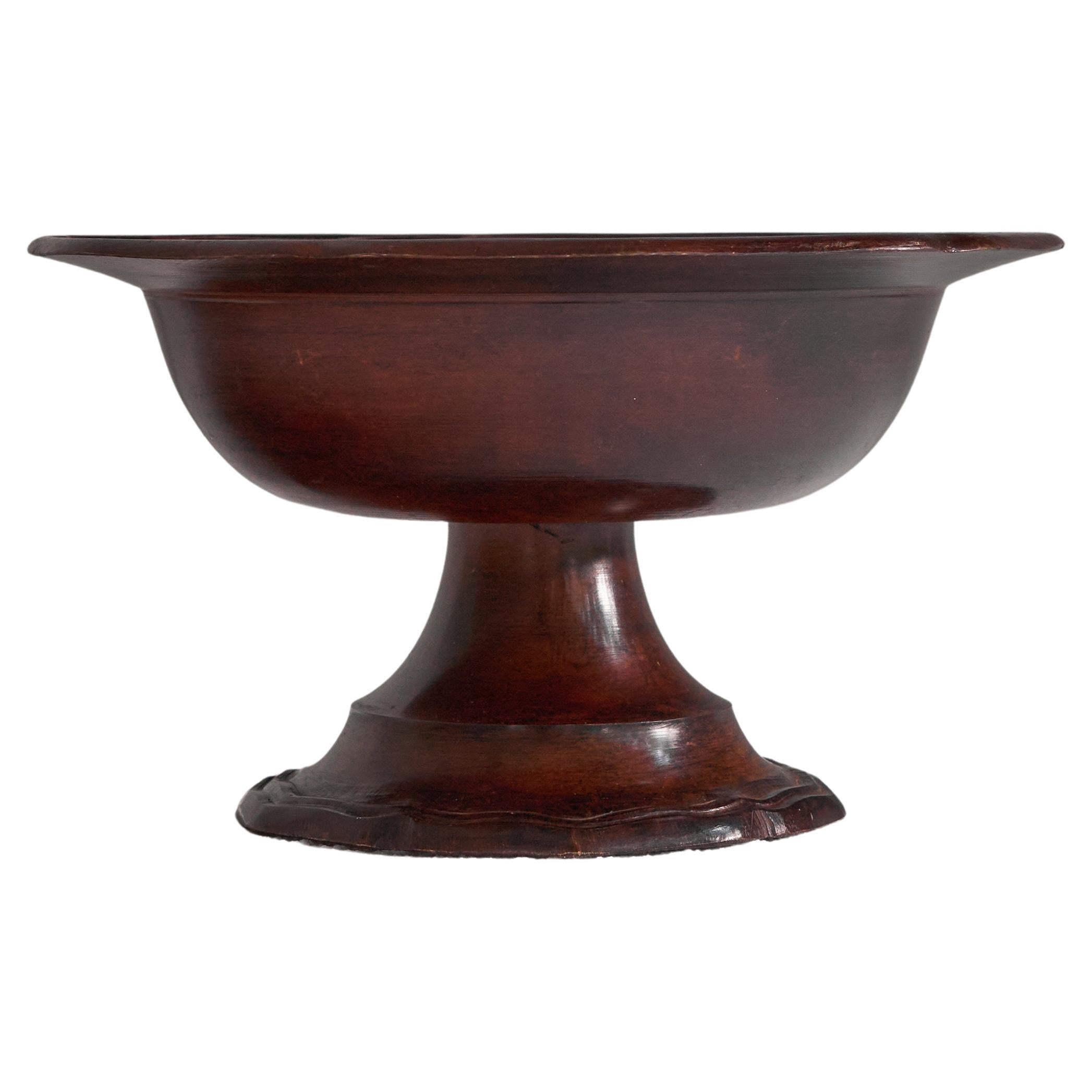 Antique Burgundy Colored Footed Bowl in Bronze 