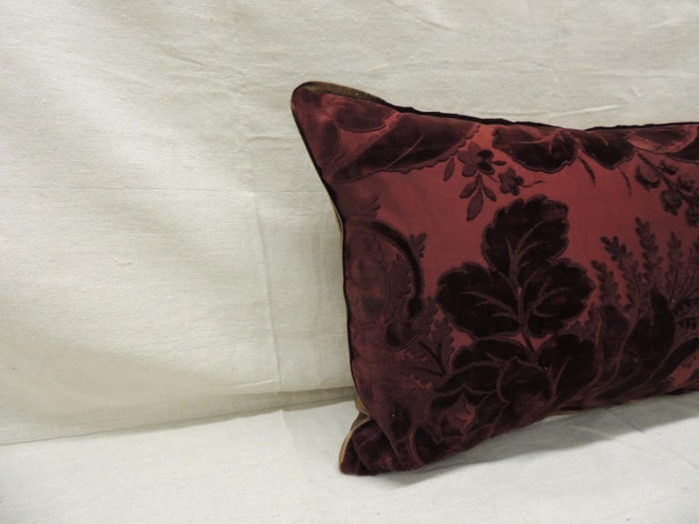 Antique Burgundy Floral Silk Velvet Long Bolster Decorative Pillow For
