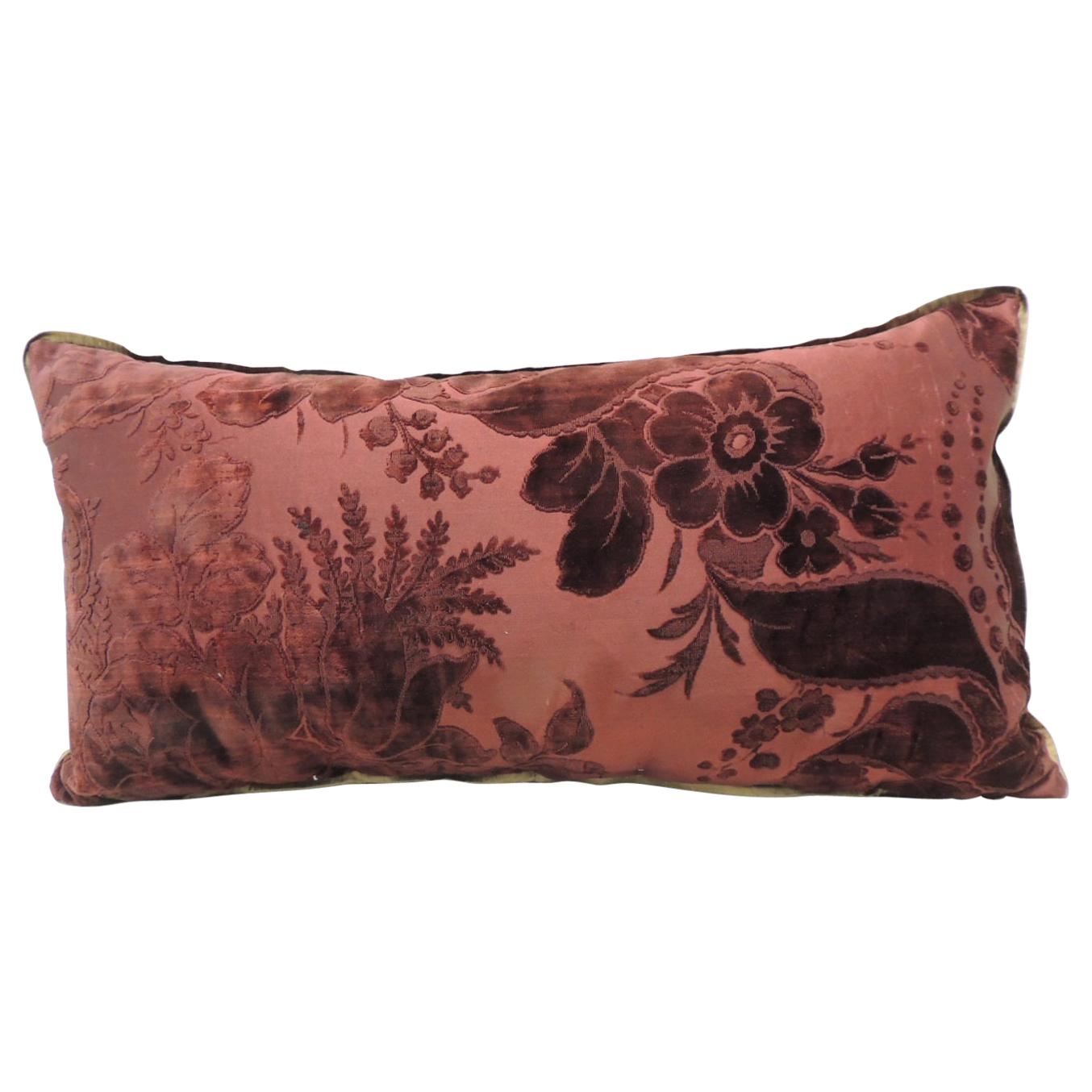 Antique Burgundy Floral Silk Velvet Long Bolster Decorative Pillow