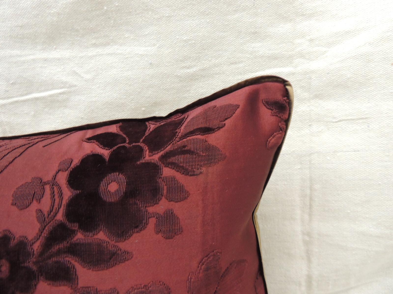 Regency Antique Burgundy Floral Silk Velvet Lumbar Decorative Pillow