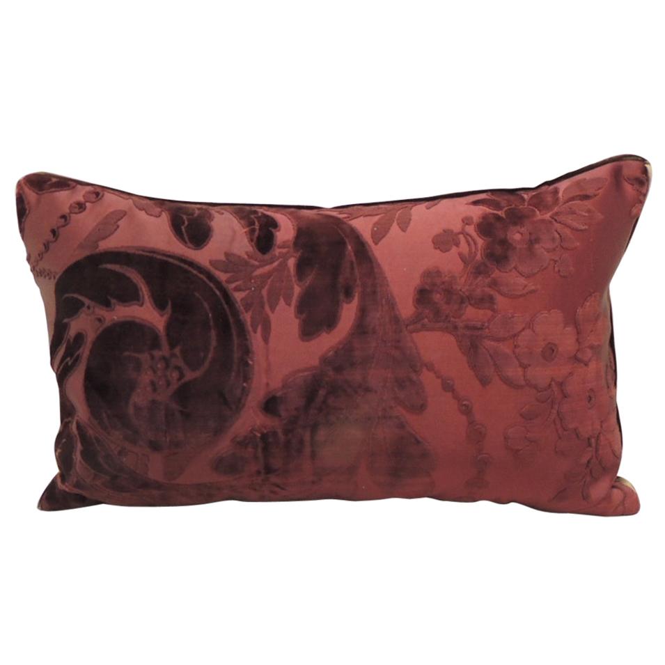 Antique Burgundy Floral Silk Velvet Lumbar Decorative Pillow