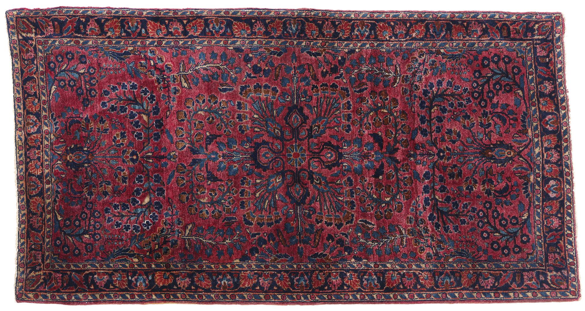 Antique Burgundy Persian Floral Sarouk Carpet with Traditional Style For Sale 3