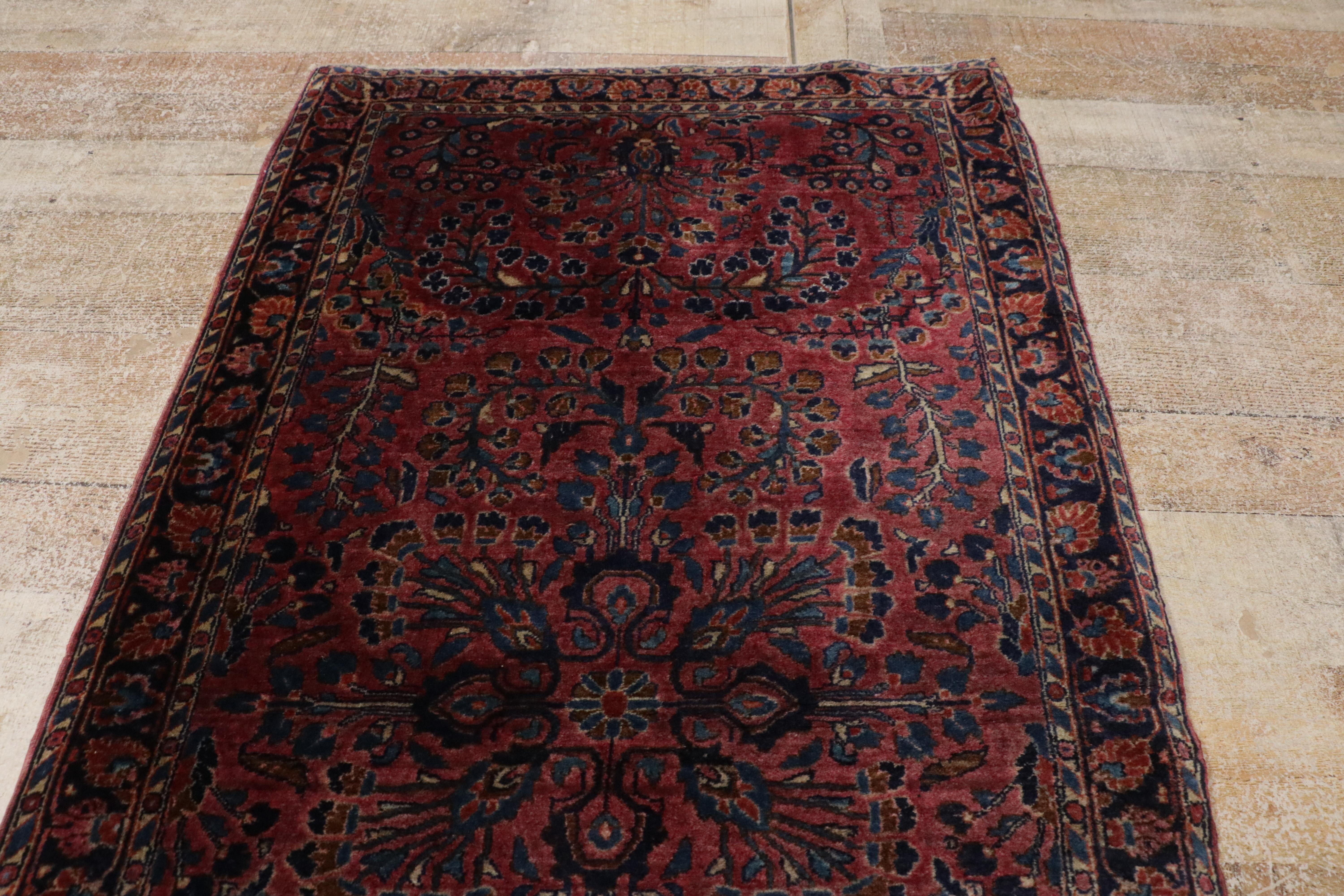 Antigua Alfombra Persa Sarouk Floral Borgoña de Estilo Tradicional en venta 4
