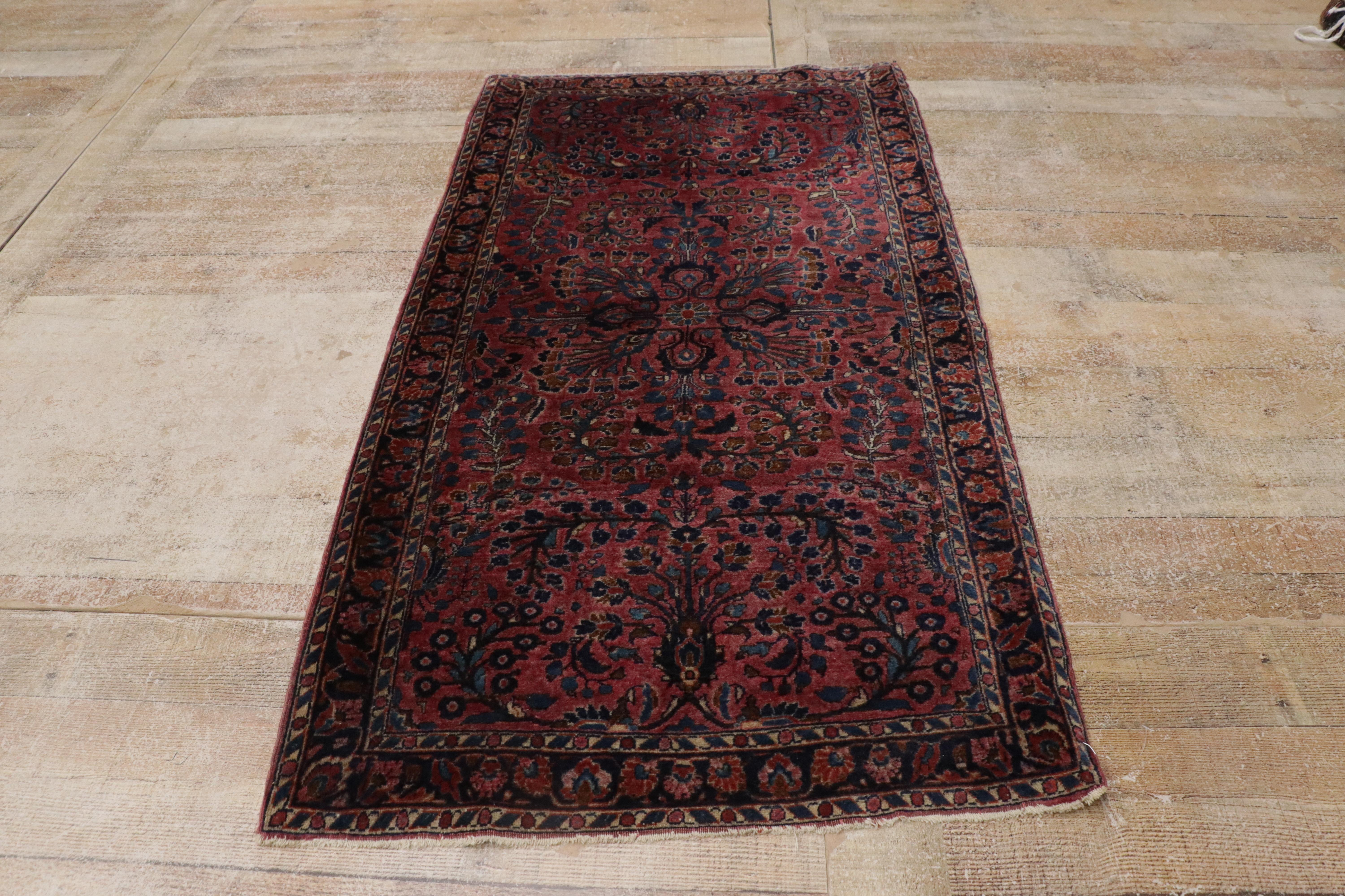 Antigua Alfombra Persa Sarouk Floral Borgoña de Estilo Tradicional en venta 5