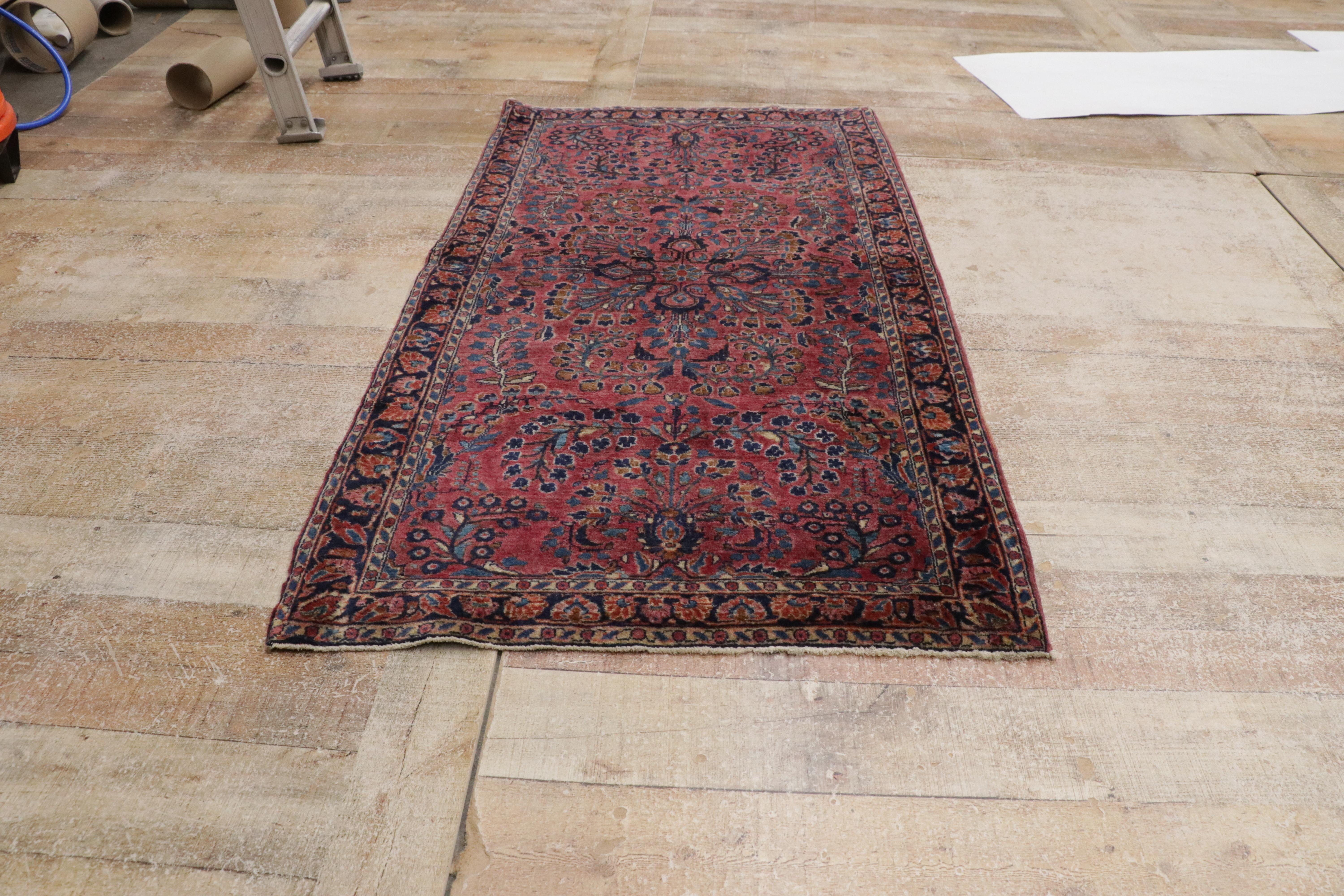 Antigua Alfombra Persa Sarouk Floral Borgoña de Estilo Tradicional en venta 6