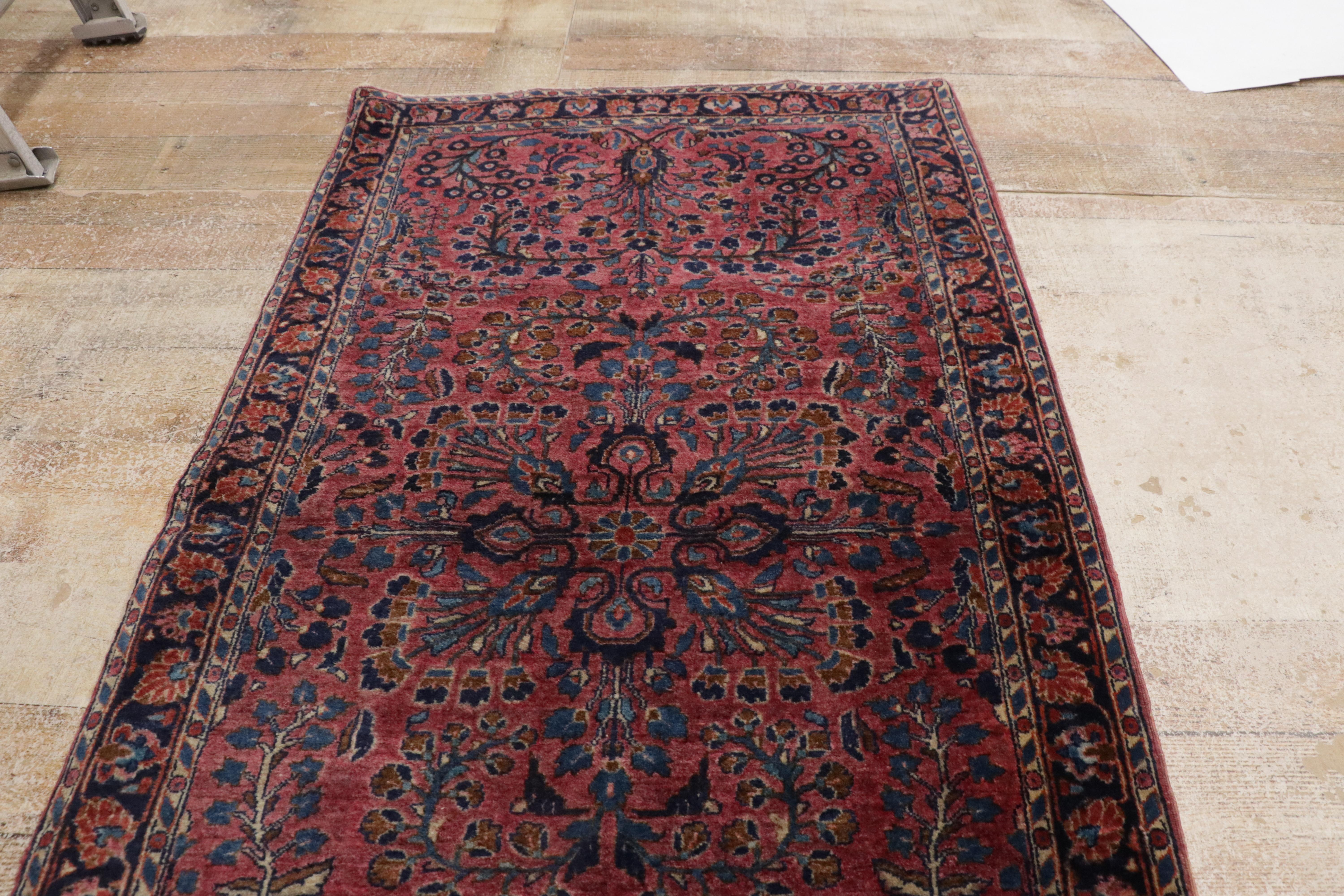 Antigua Alfombra Persa Sarouk Floral Borgoña de Estilo Tradicional en venta 7