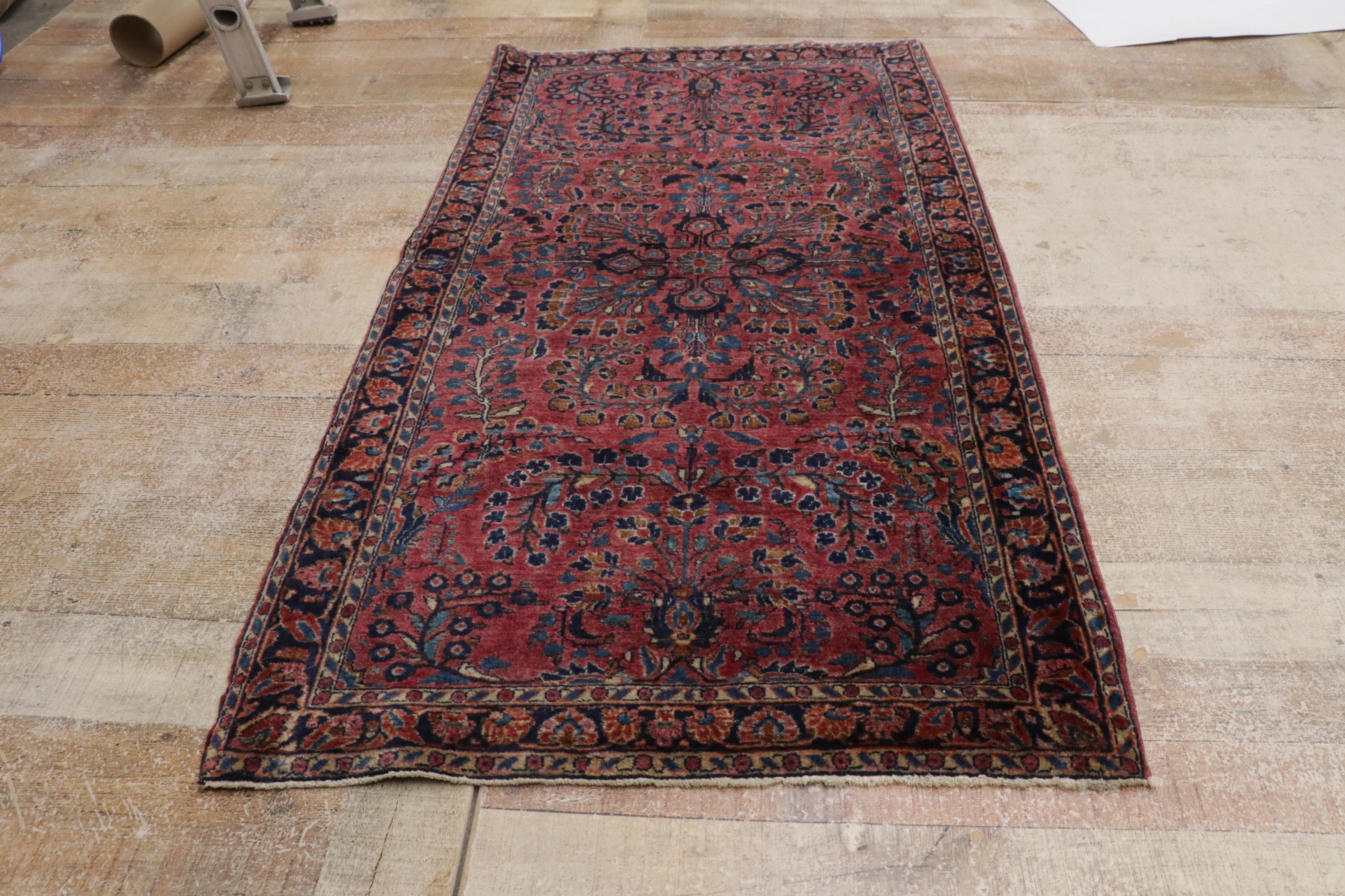 Antigua Alfombra Persa Sarouk Floral Borgoña de Estilo Tradicional en venta 8