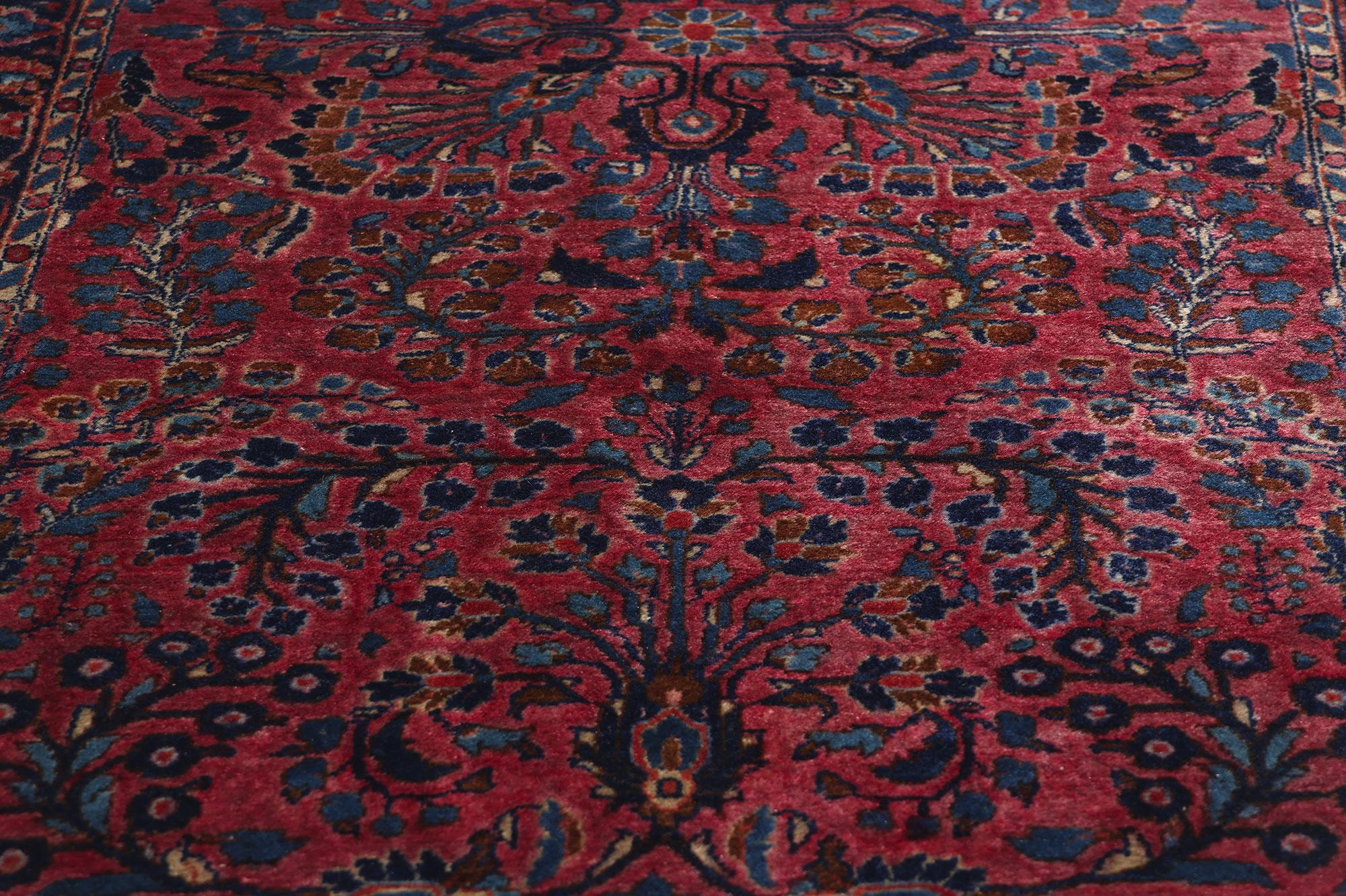 Antique Burgundy Persian Floral Sarouk Carpet with Traditional Style In Good Condition For Sale In Dallas, TX