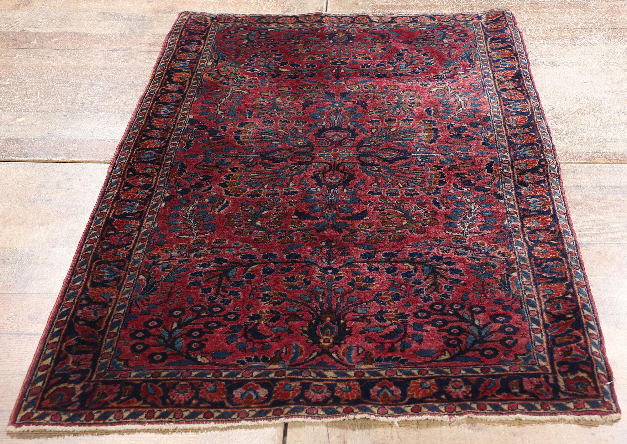 Antique Burgundy Persian Floral Sarouk Carpet with Traditional Style For Sale 1