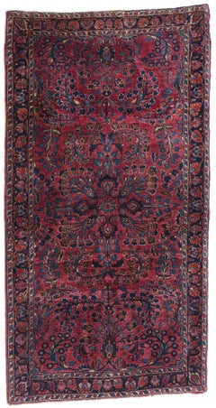 Antique Burgundy Persian Floral Sarouk Carpet with Traditional Style