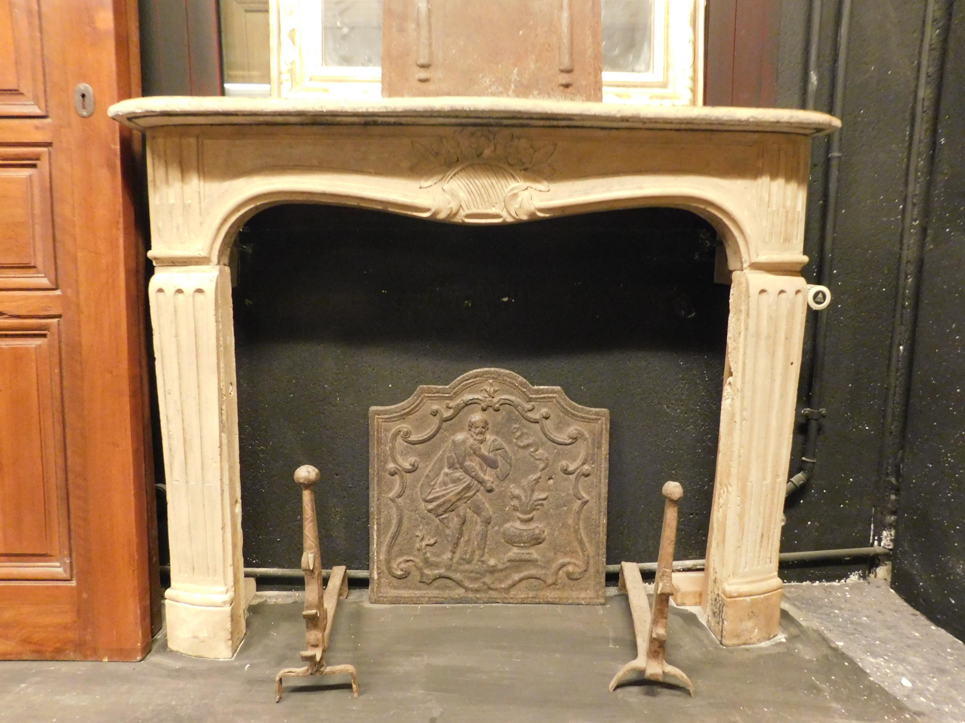 French Antique Burgundy Stone Mantel Fireplace, 18th Century France For Sale