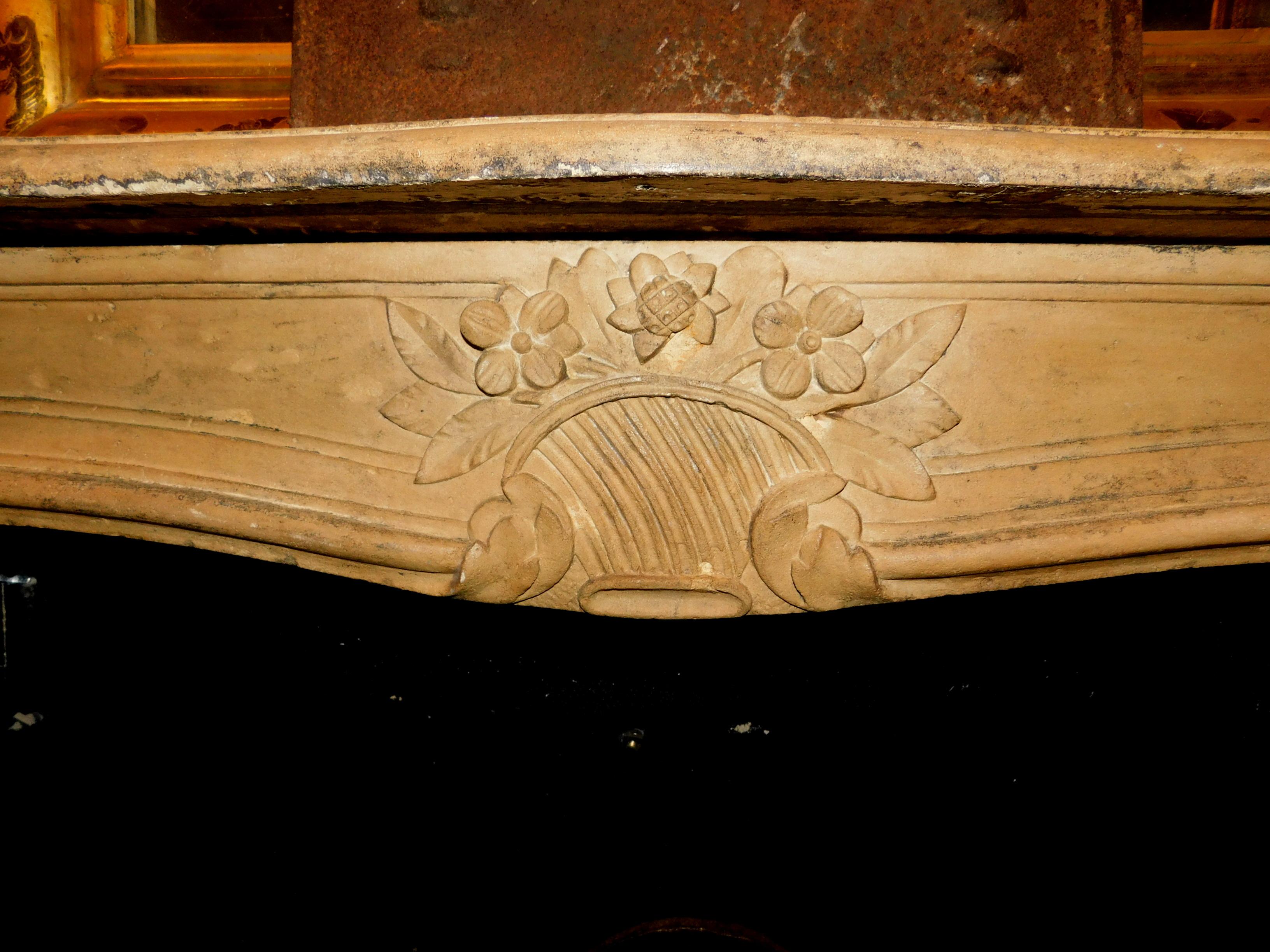 18th Century and Earlier Antique Burgundy Stone Mantel Fireplace, 18th Century France For Sale