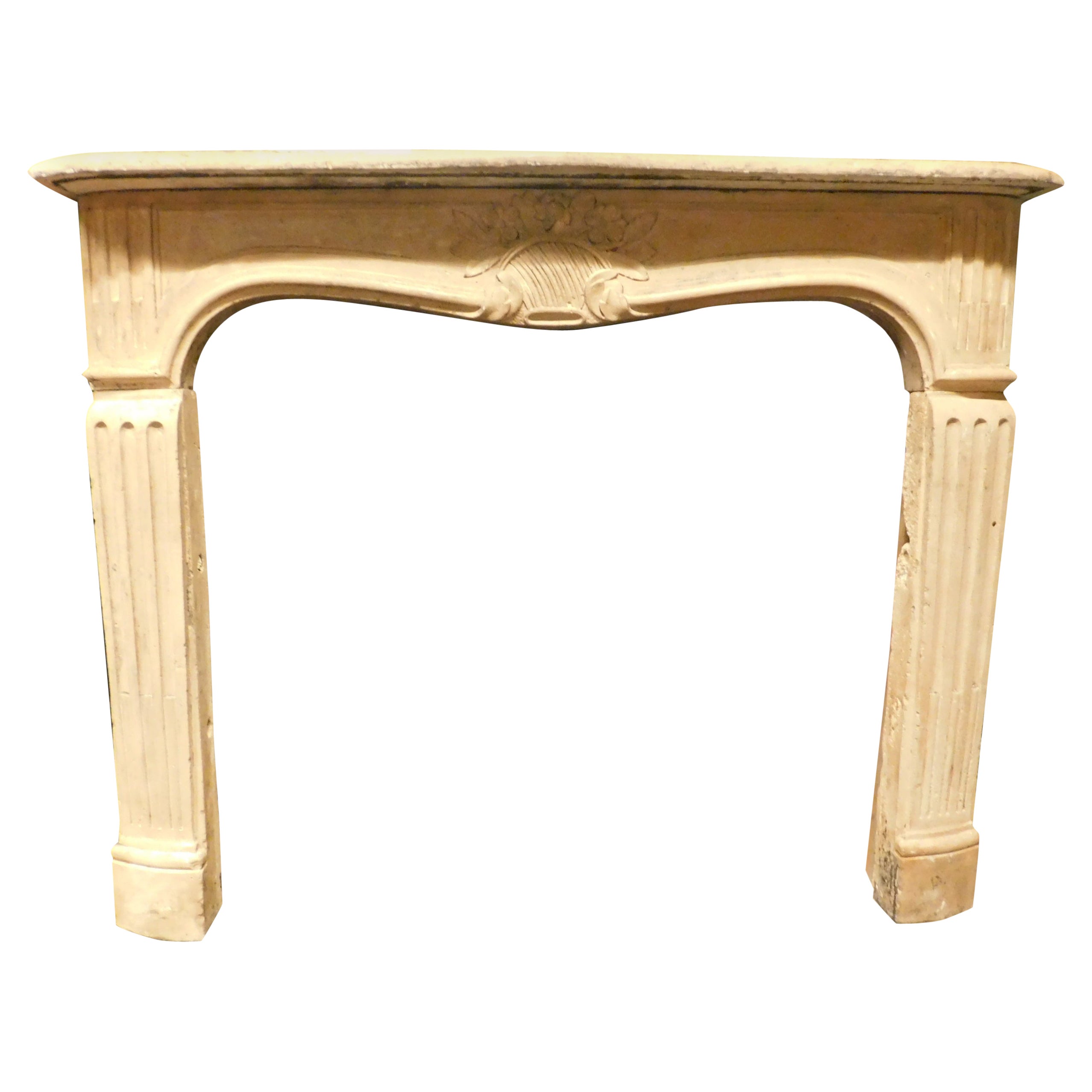 Antique Burgundy Stone Mantel Fireplace, 18th Century France