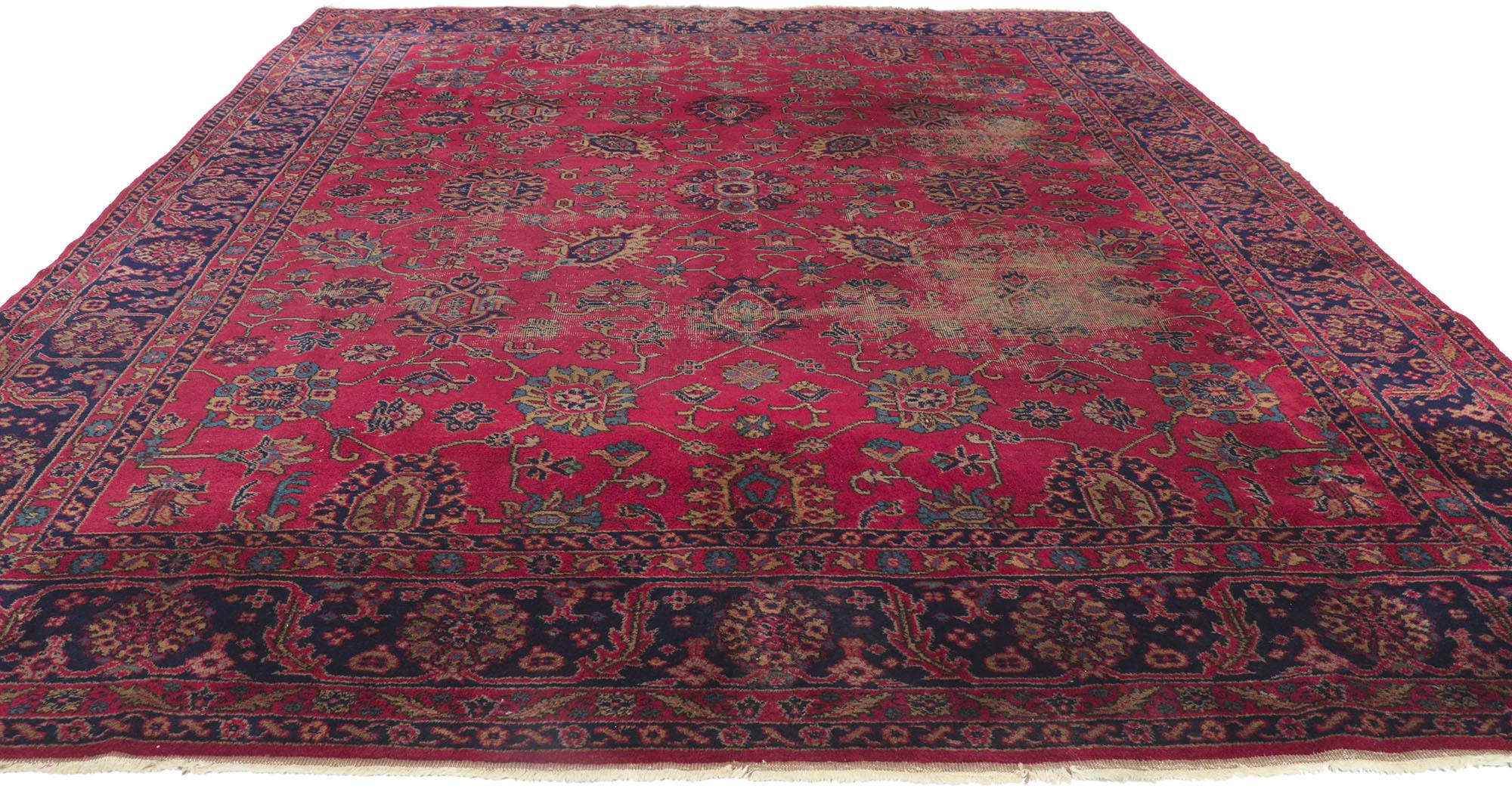 Bakshaish 1900's Antique Burgundy Turkish Sparta Carpet with Modern Style For Sale