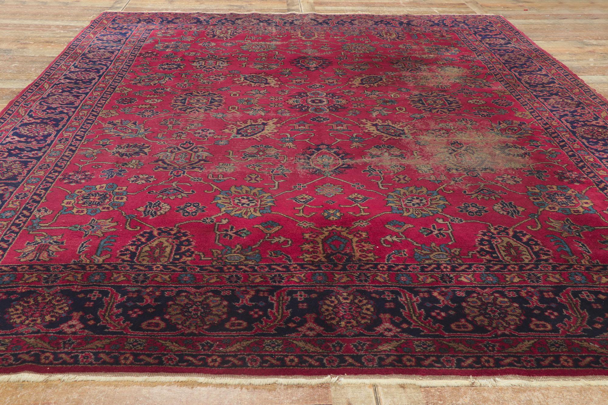 Wool 1900's Antique Burgundy Turkish Sparta Carpet with Modern Style For Sale