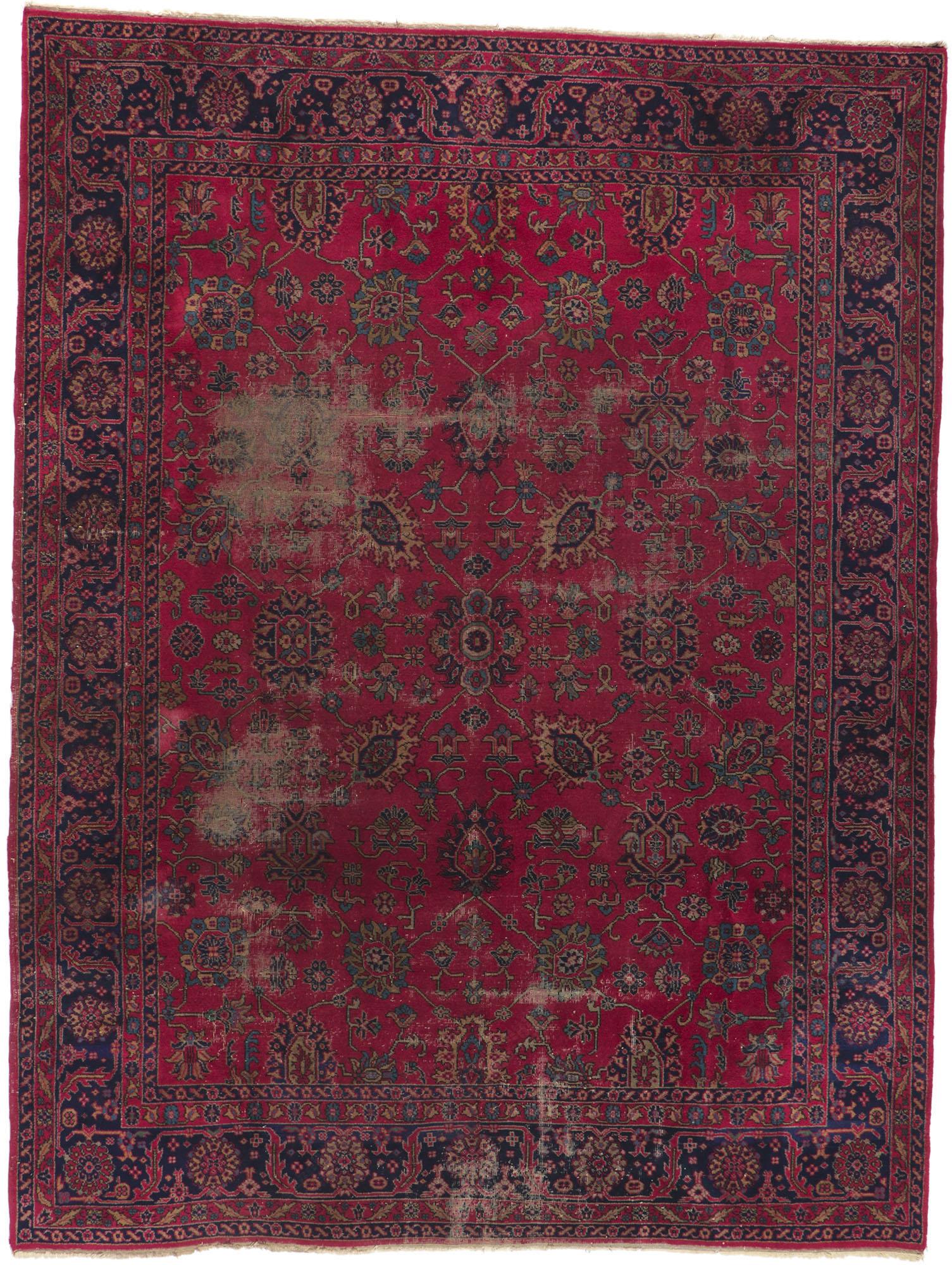 1900's Antique Burgundy Turkish Sparta Carpet with Modern Style For Sale 2