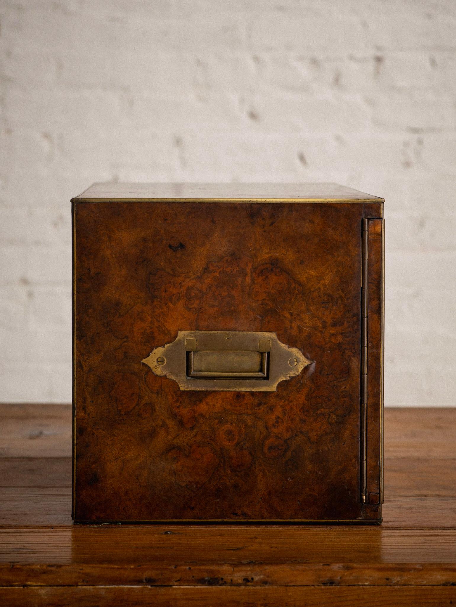 Antique Burl Humidor with Brass Accents by 