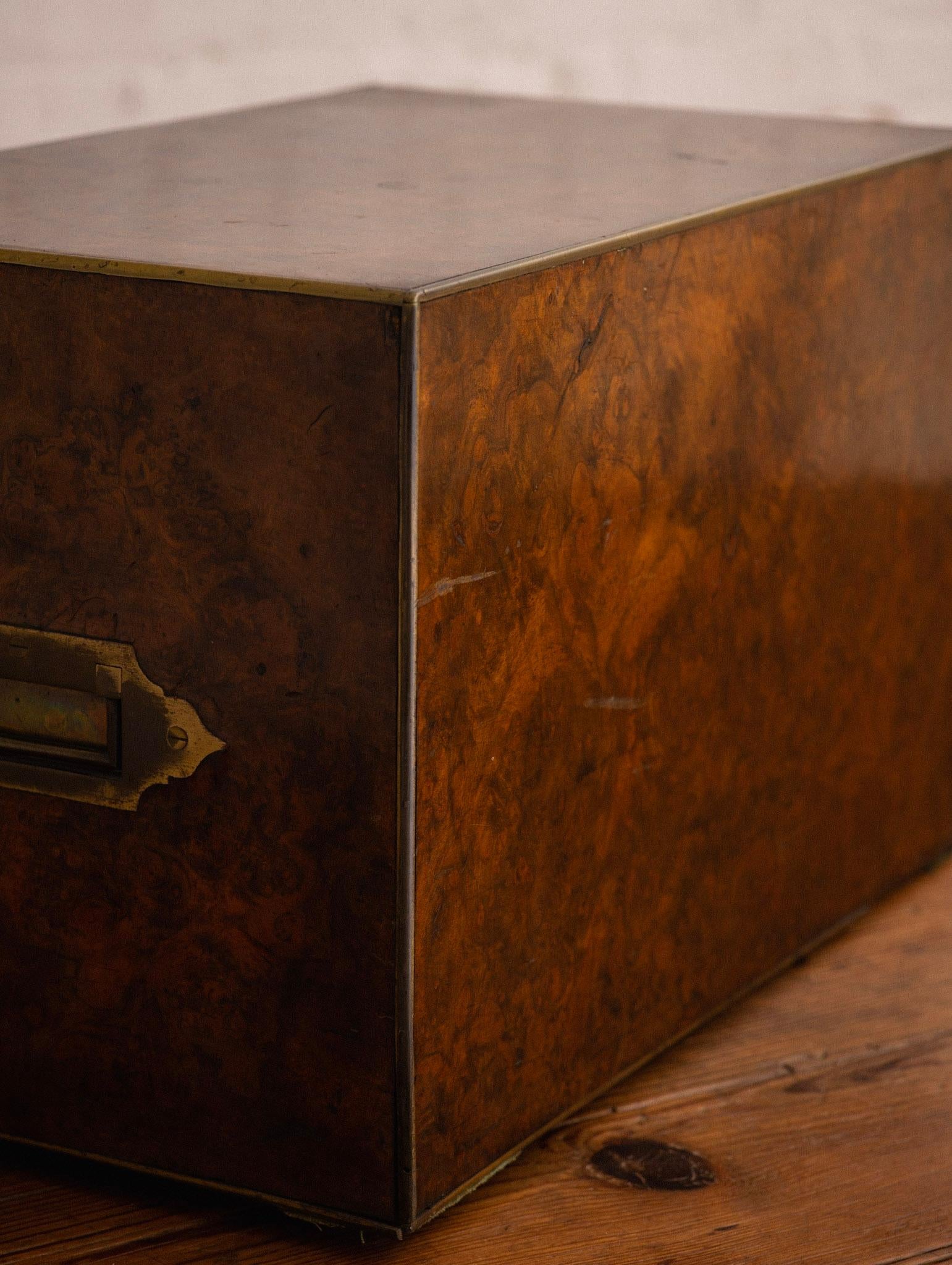 Antique Burl Humidor with Brass Accents by 