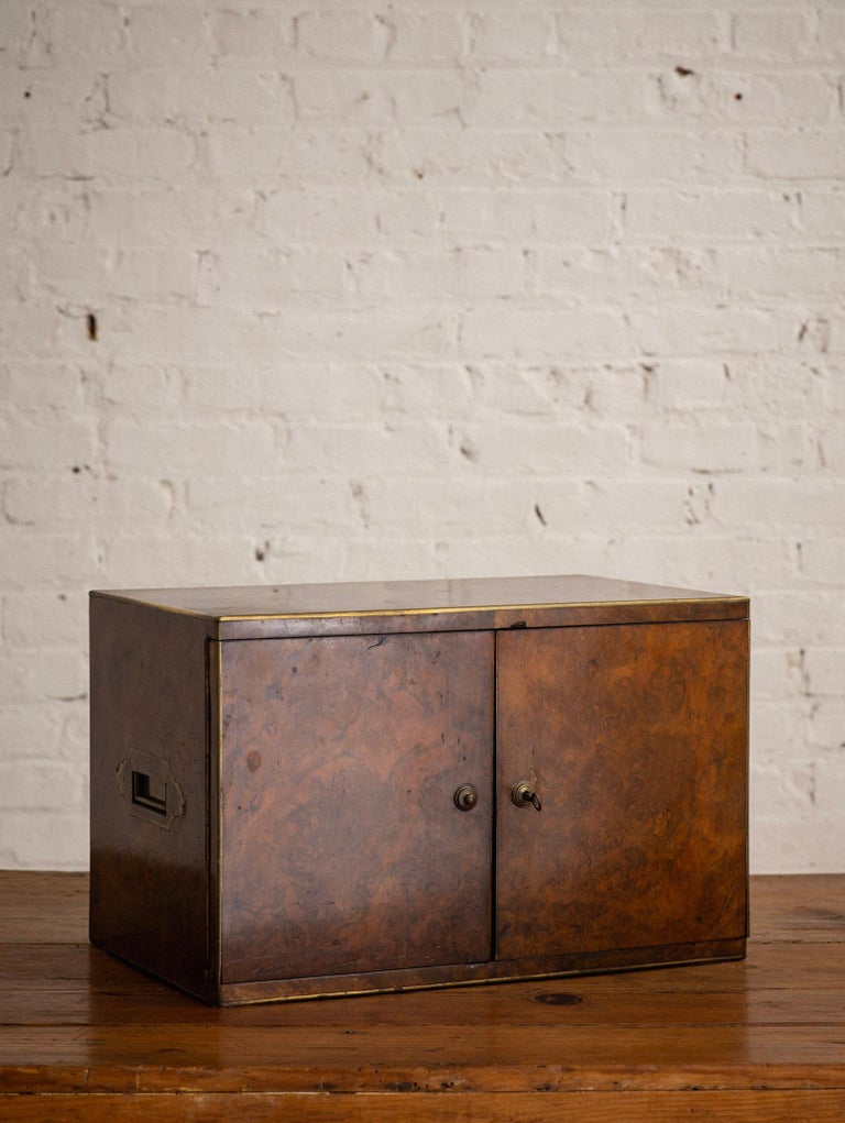 Antique Burl Humidor with Brass Accents by "Thompson and Co" For Sale