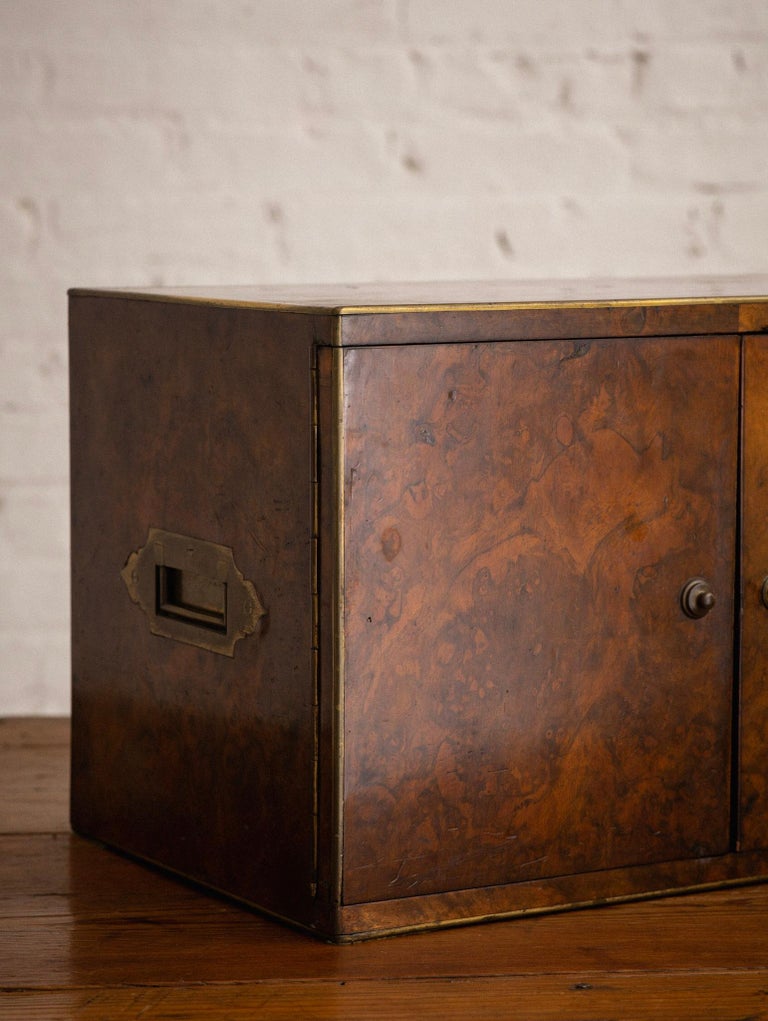 Antique Burl Humidor with Brass Accents by "Thompson and Co" For Sale