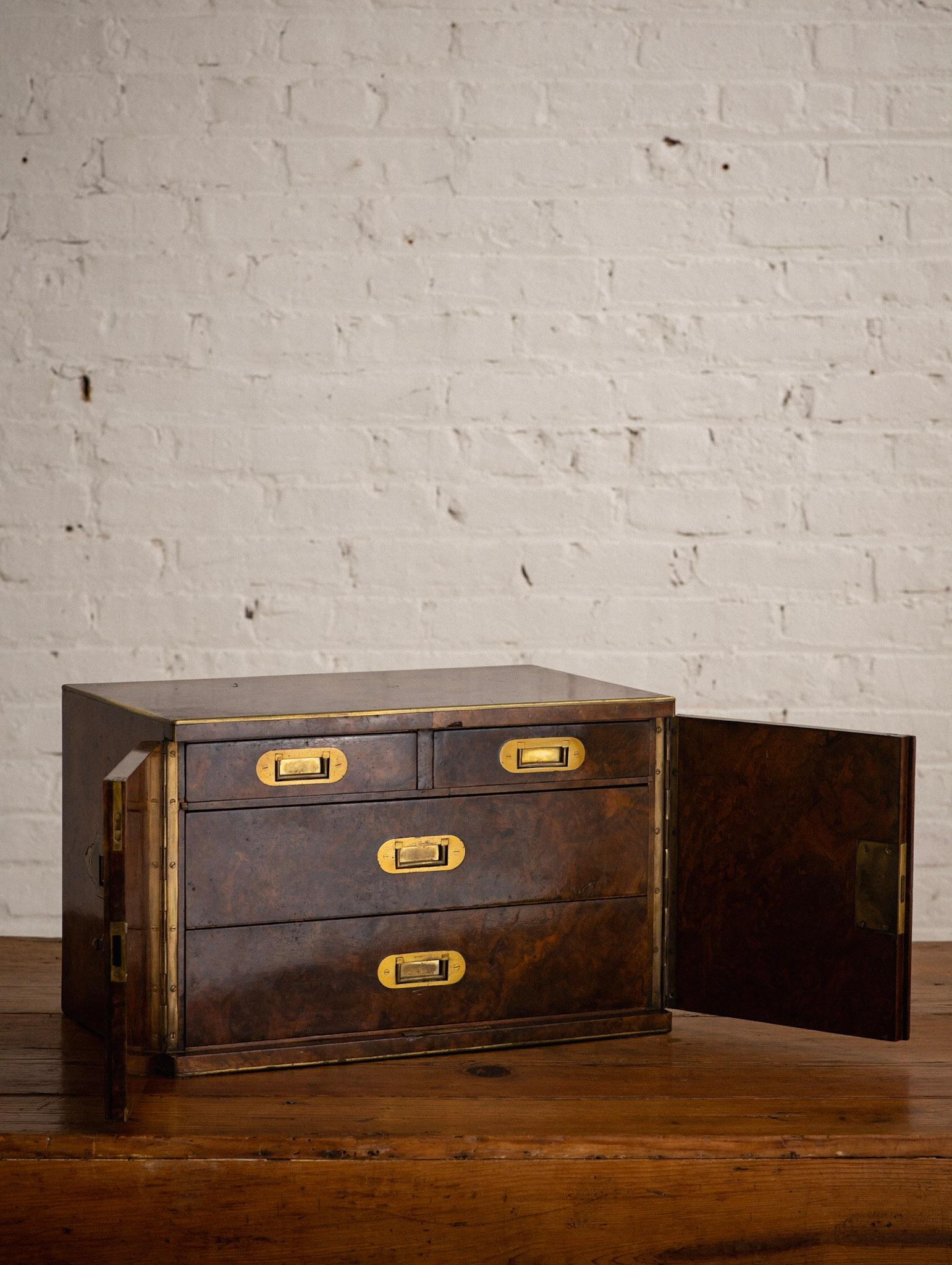 Art Deco Antique Burl Humidor with Brass Accents by 