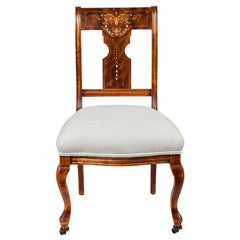 Antique Burl Maple Side Chair w/ Mother of Pearl Inlaid Design