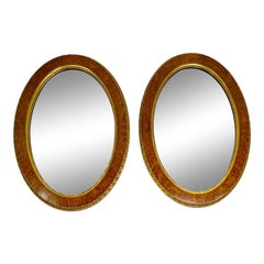 Antique Burl Oval Mirrors, a Pair