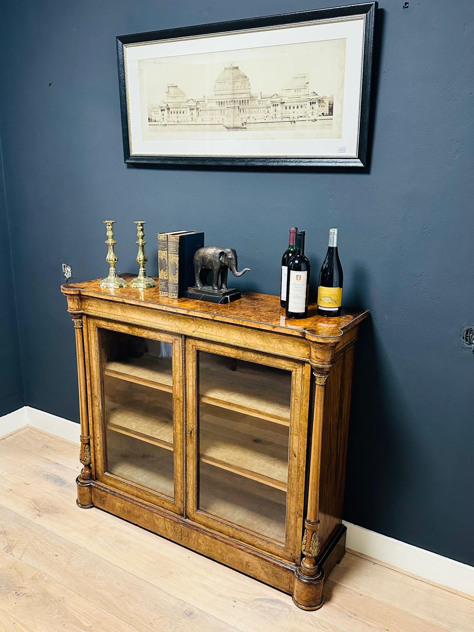 Bibliothèque/vitrine ancienne en ronce de noyer en vente 10