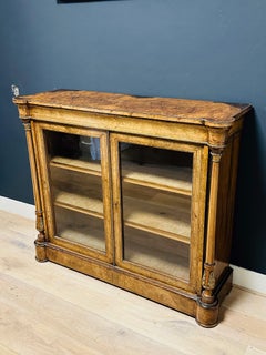 antique burl walnut bookcase/display case
