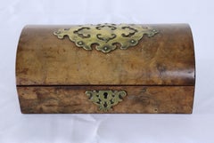 Antique Burr Walnut Jewelry Box, Brass Decoration
