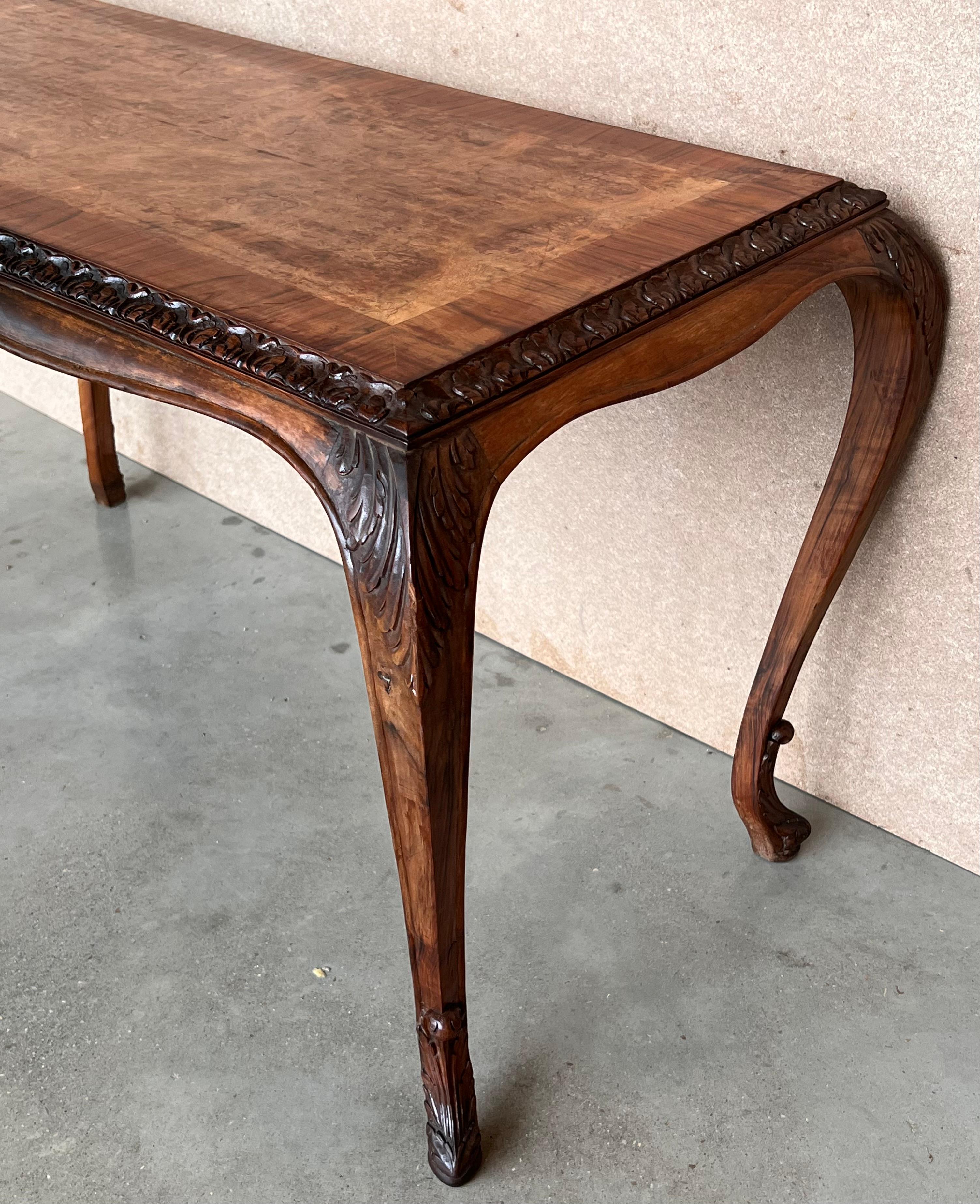 Antique Burl Walnut Queen Anne Style Rectangular Coffee Table For Sale 3