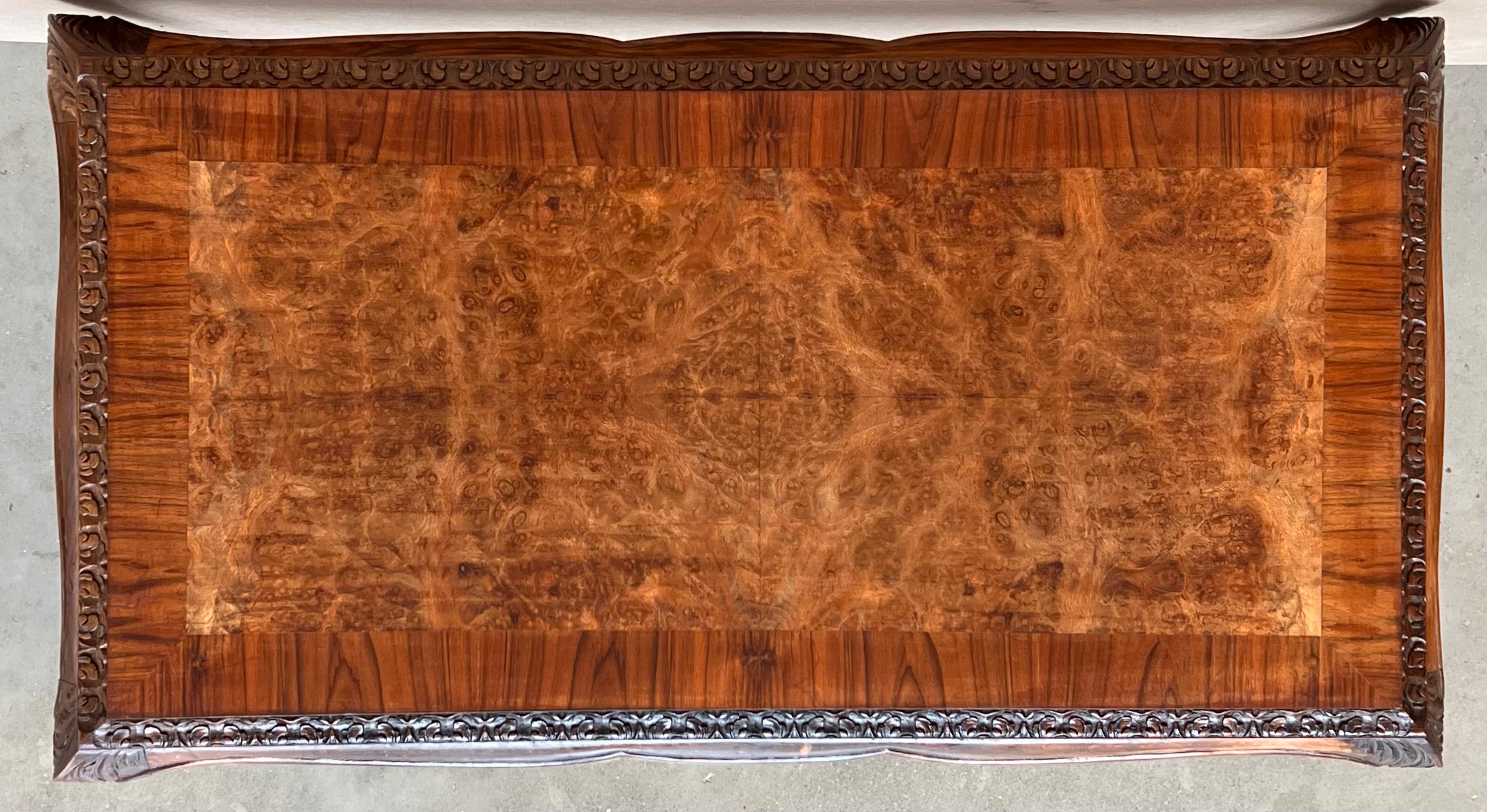 Antique Burl Walnut Queen Anne Style Rectangular Coffee Table For Sale 2