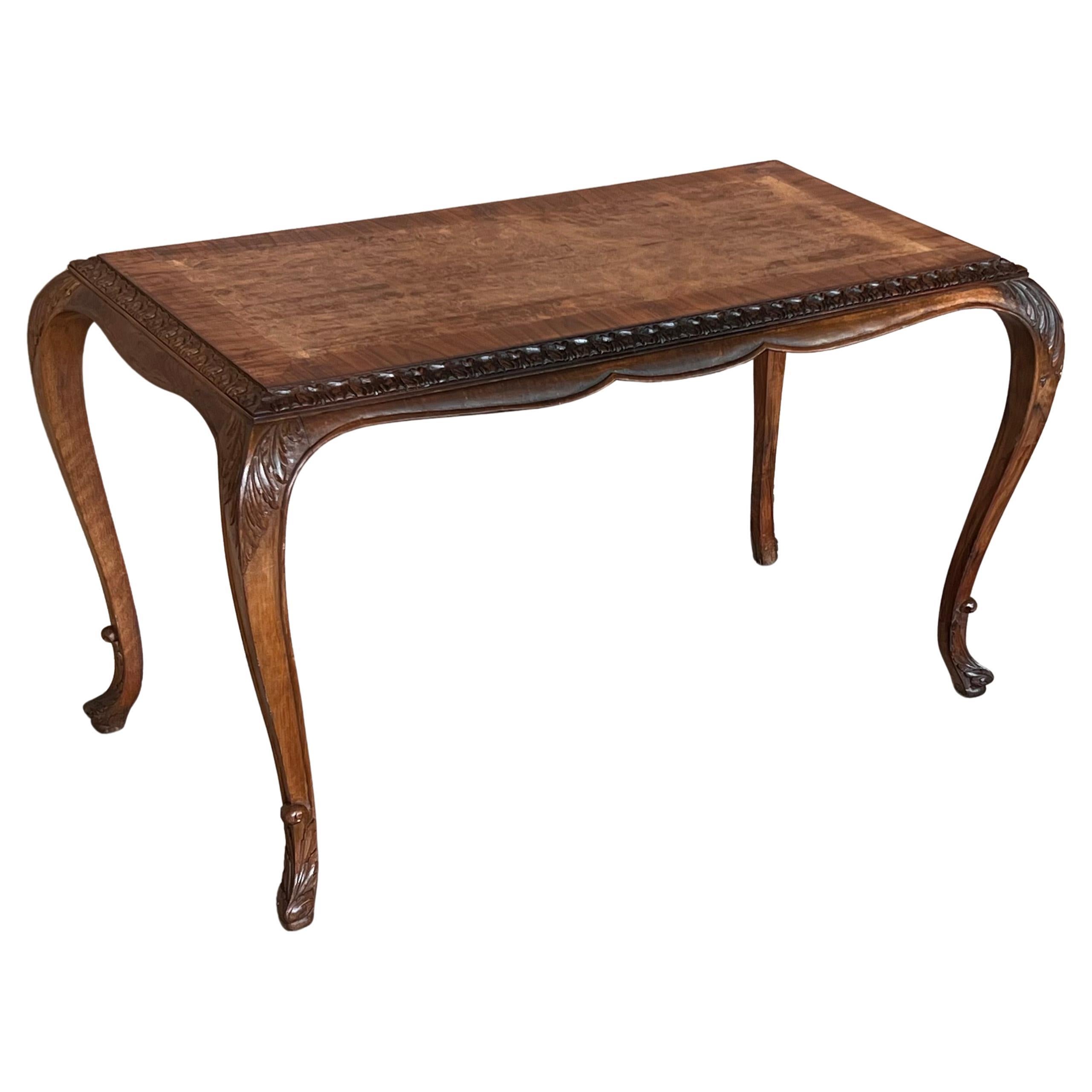 Antique Burl Walnut Queen Anne Style Rectangular Coffee Table