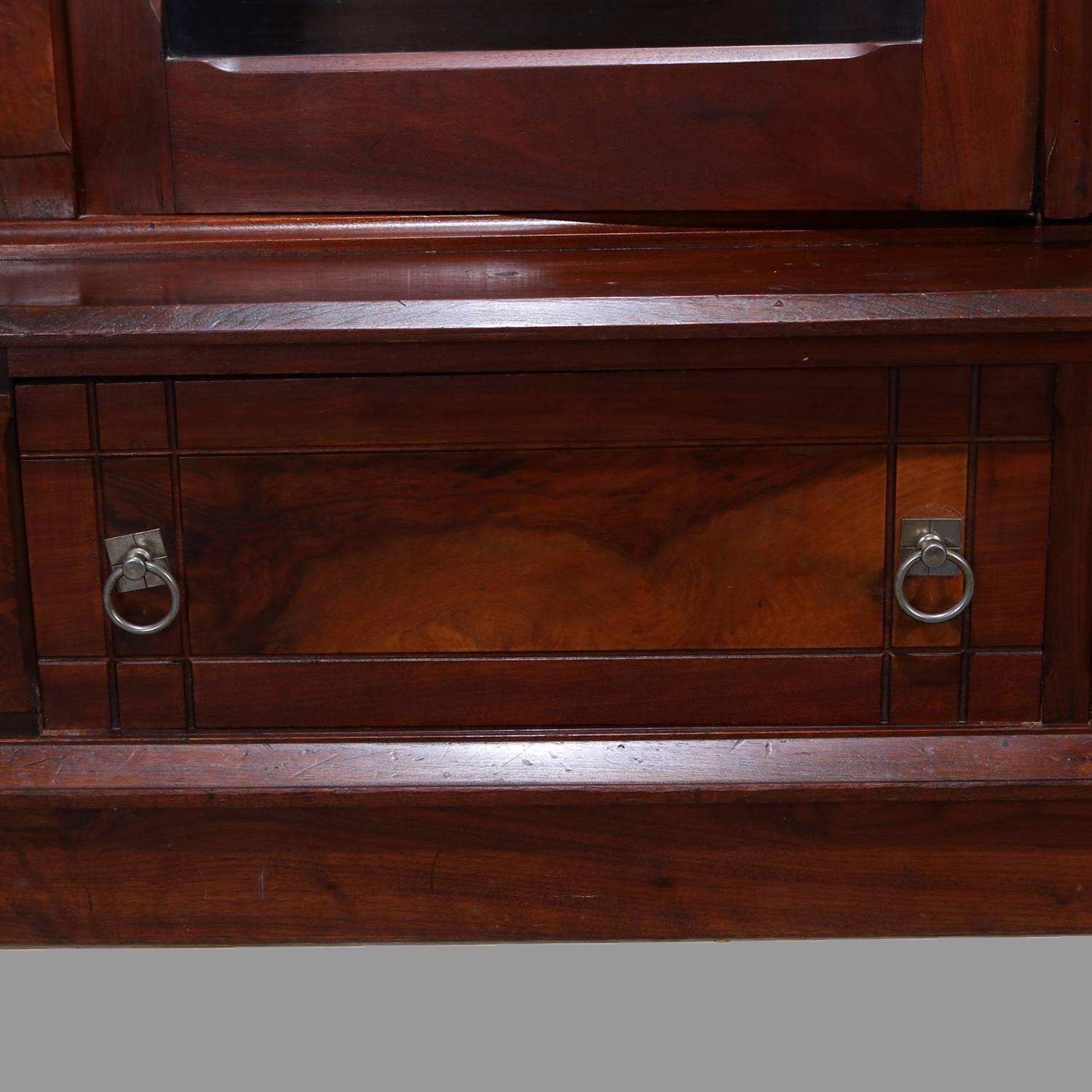 English Antique Burl Walnut Step-Back Enclosed Bookcase, circa 1890