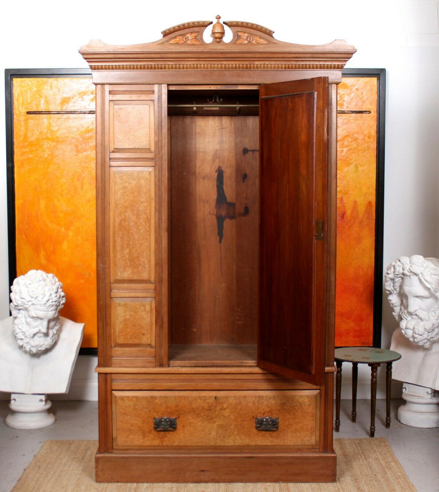 Antique Burl Walnut Wardrobe Mirrored Armoire, 19th Century In Good Condition For Sale In Newcastle upon Tyne, GB