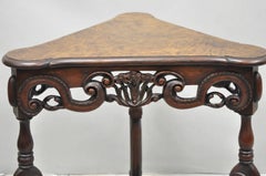 Antique Burl Walnut William & Mary Jacobean Triangular Accent Side Table