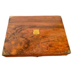 Antique Burl Walnut with Brass Accents English Traveling Writing Desk