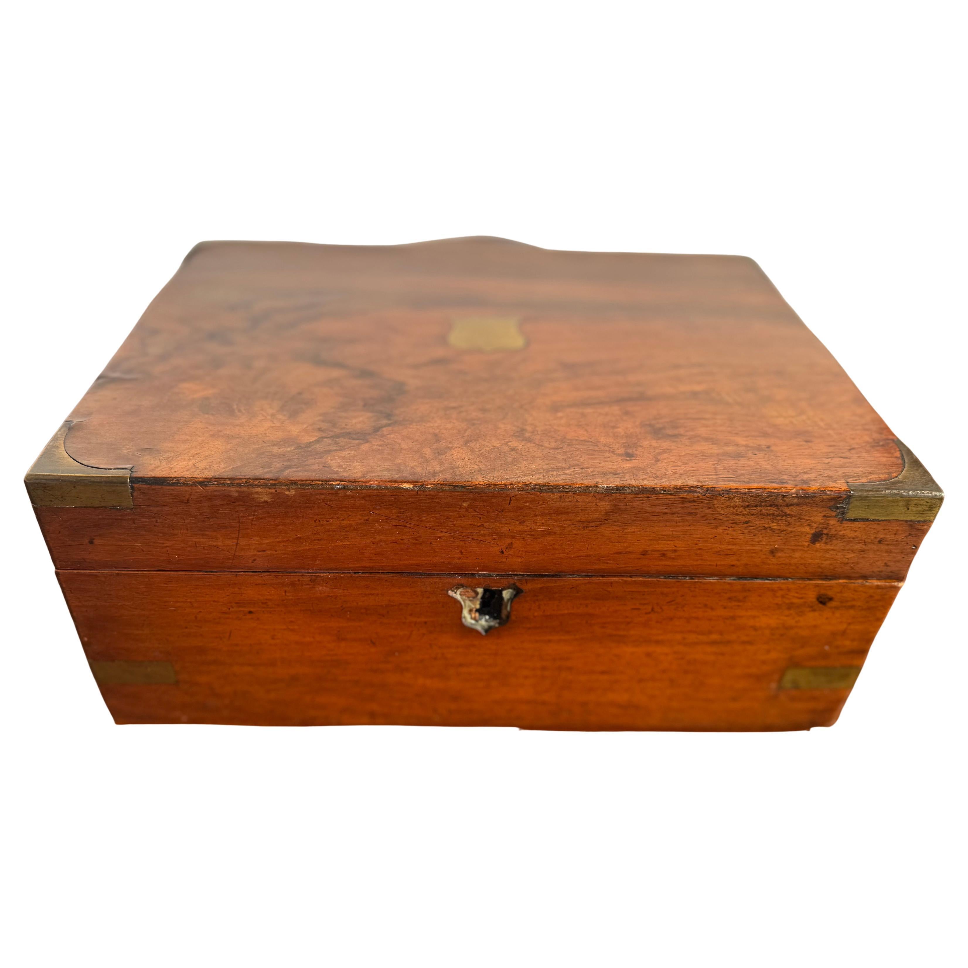 Antique Burl Walnut with Brass Accents English Traveling Writing Desk