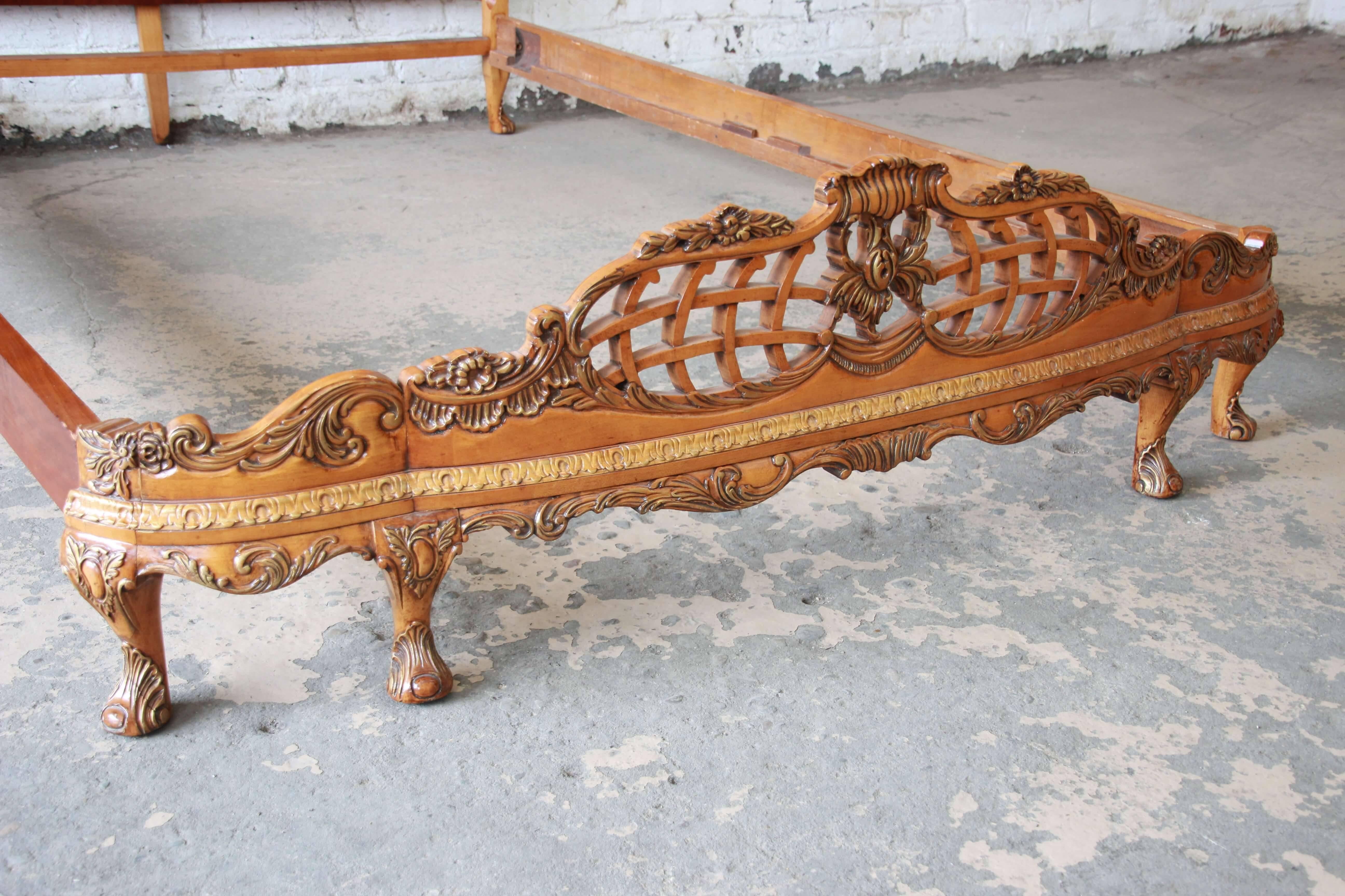 Antique Burled Maple French Carved Full Size Bed by Romweber 3