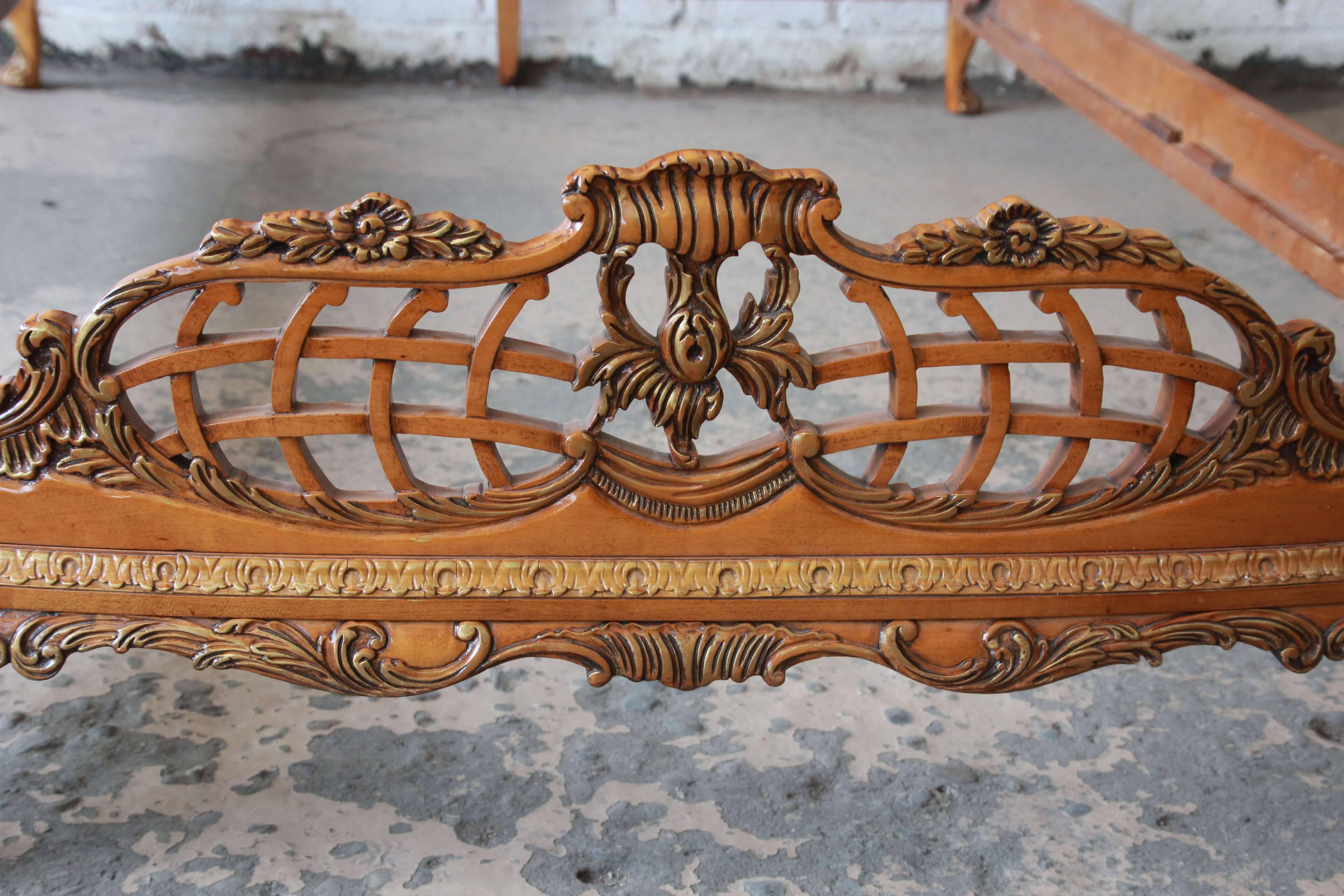 Antique Burled Maple French Carved Full Size Bed by Romweber 4
