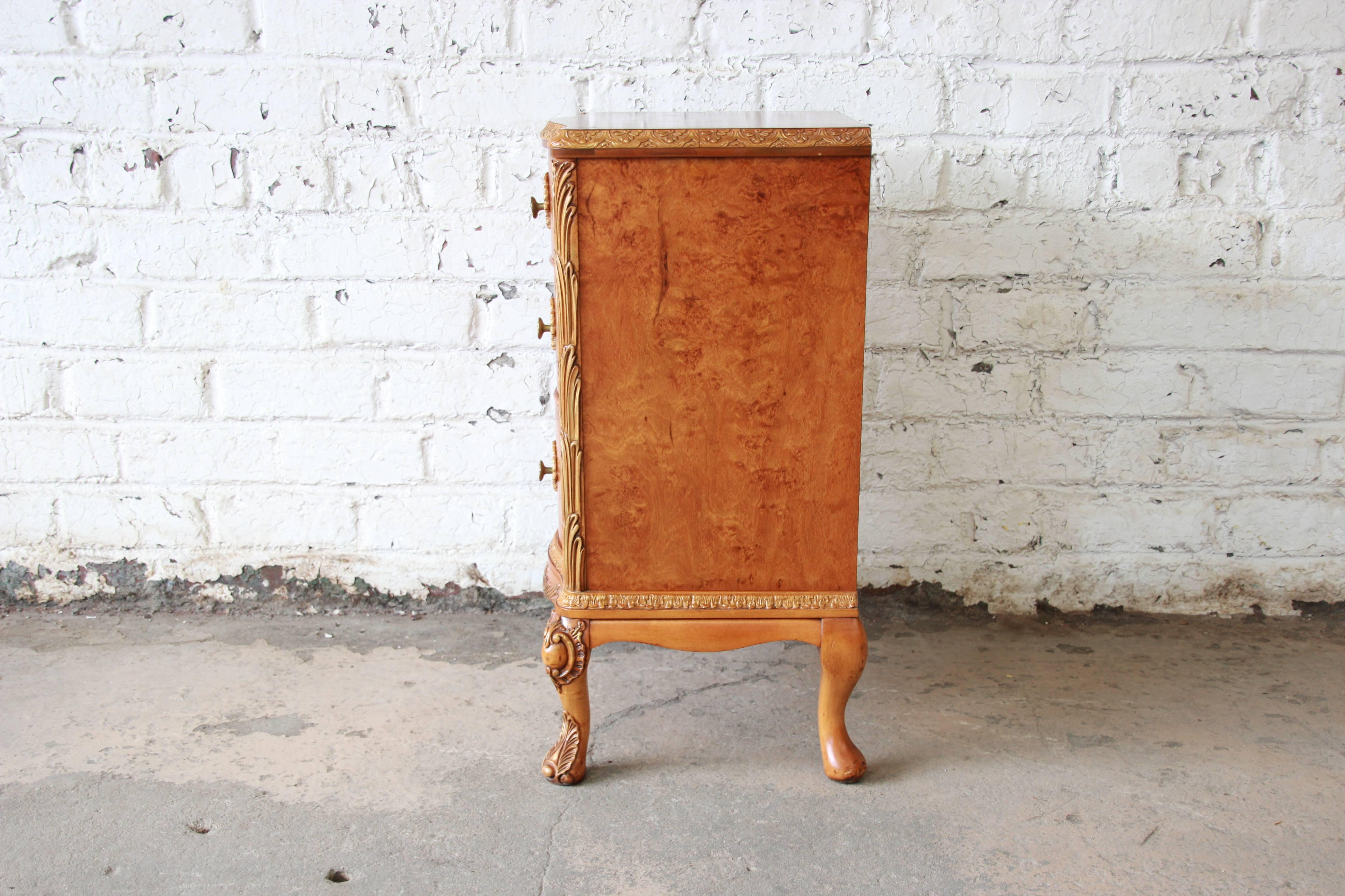 Antique Burled Maple French Carved Nightstand by Romweber 5