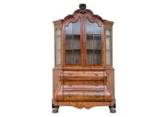 Antique Burled Walnut 2-Piece Bombé Form Cabinet