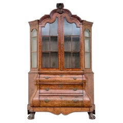 Antique Burled Walnut 2-Piece Bombé Form Cabinet