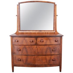 Antique Burled Walnut Bow Front Dresser with Mirror, circa 1900